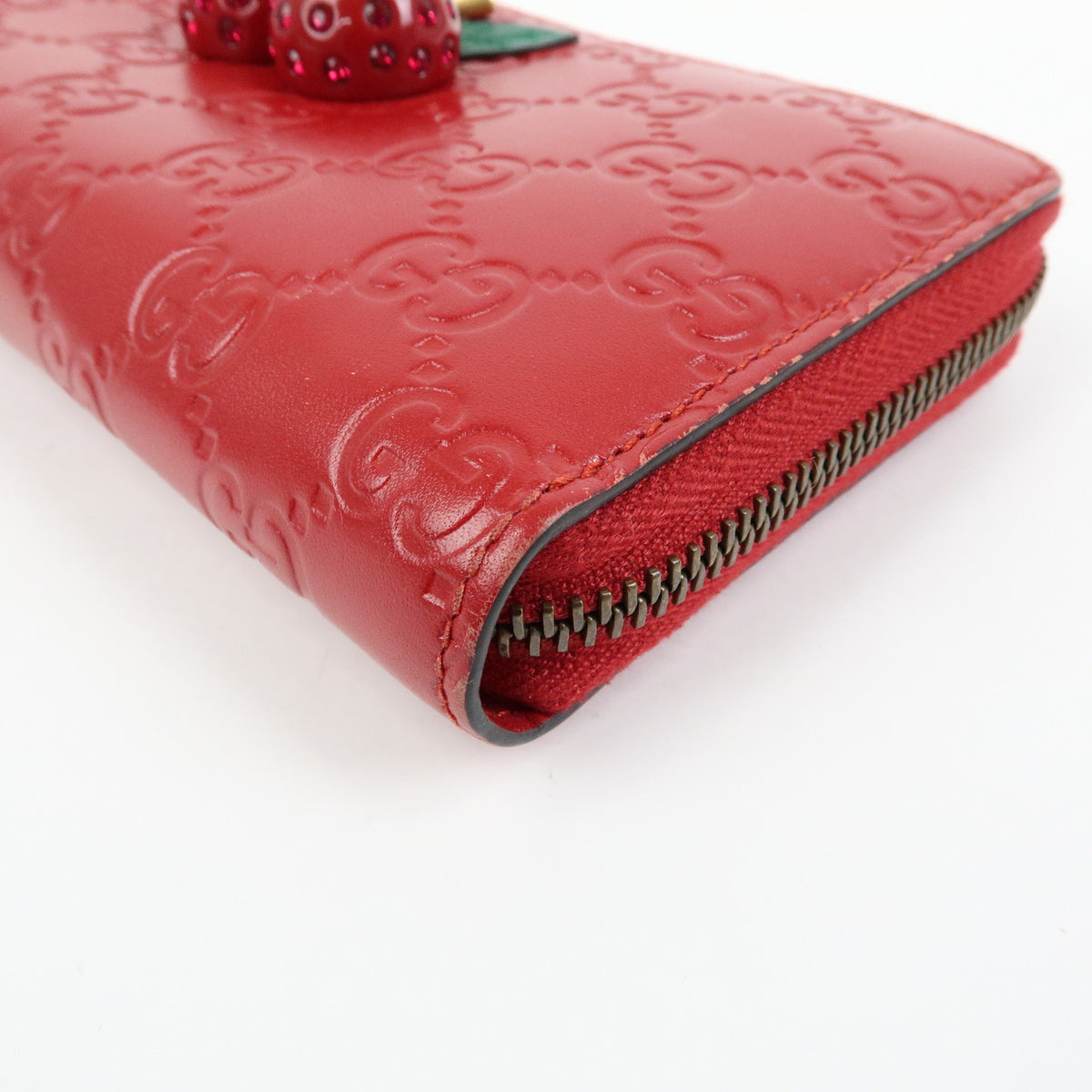 GUCCI Guccissima Leather Cherry Round Zippy Long Wallet Red 476049