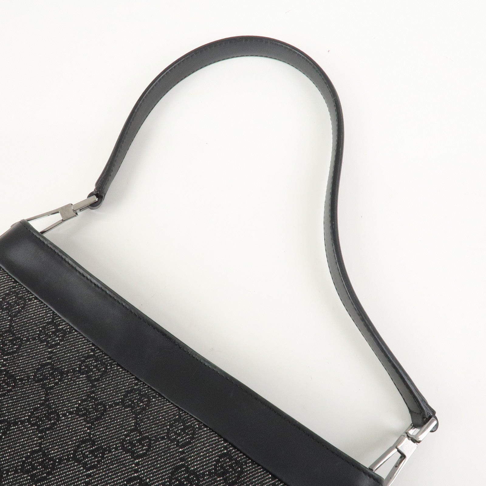 GUCCI Logo GG Canvas Leather Shoulder Bag Hand Bag Black 143745