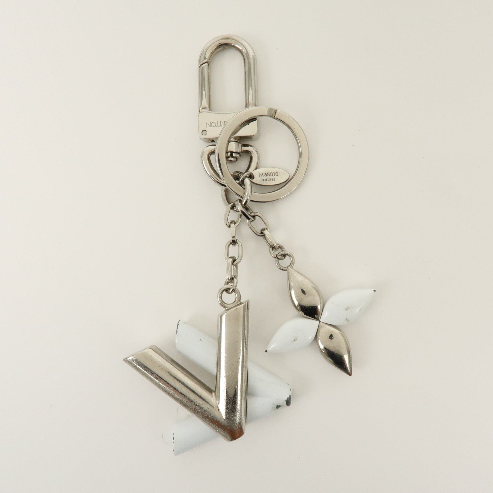 Louis Vuitton Twist Metal Bag Charm Key Holder Silver White M68010