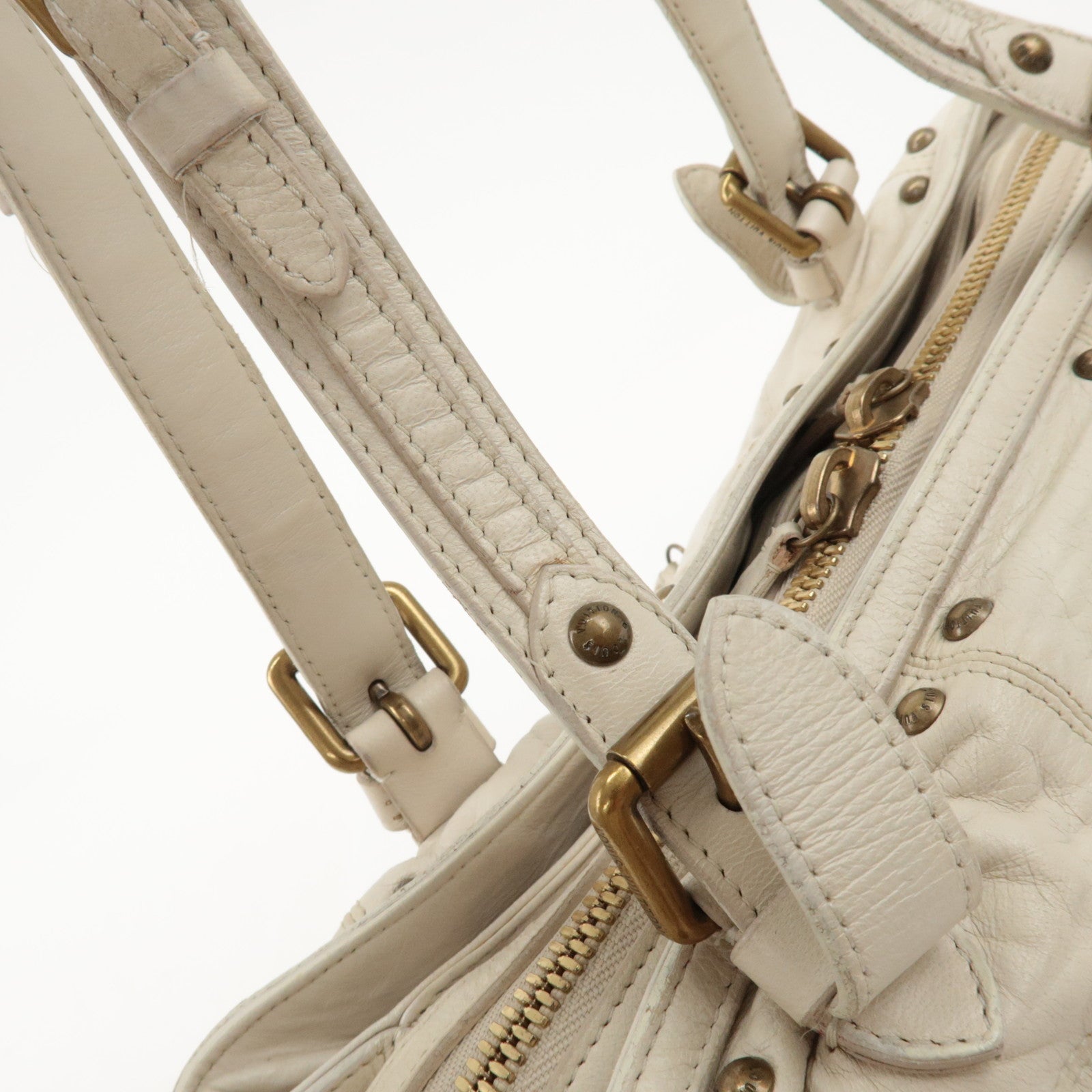 Louis Vuitton Cruise Line Leather Rivet Hand Bag Ecru M95345 Used