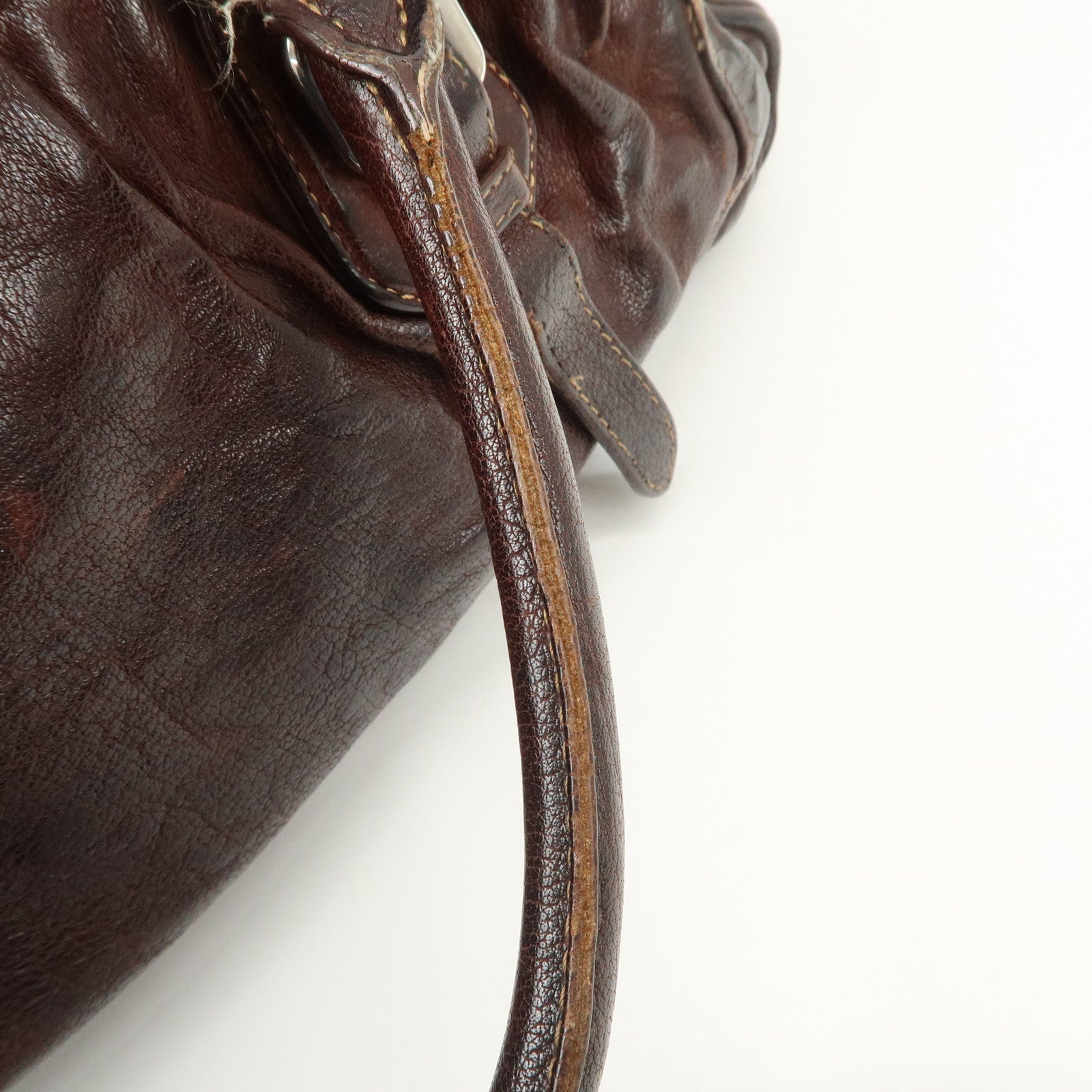 PRADA Triangle Logo Leather 2Way Bag Hand Bag Dark Brown BN1279 Used