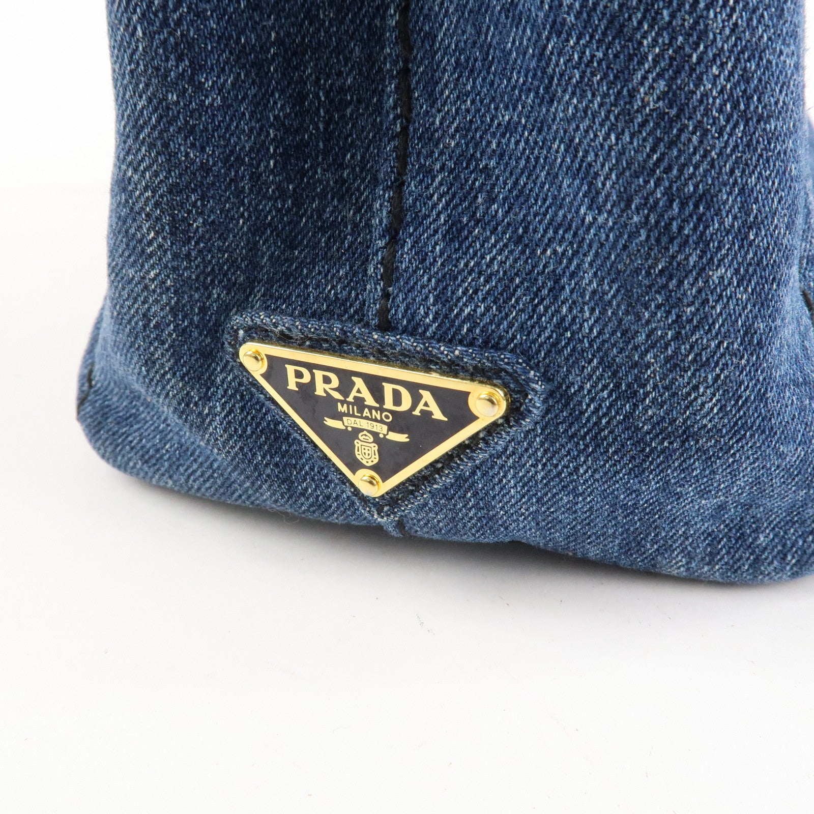 PRADA Canapa Mini Canvas Denim 2Way Shoulder Hand Bag Navy B2439G Used