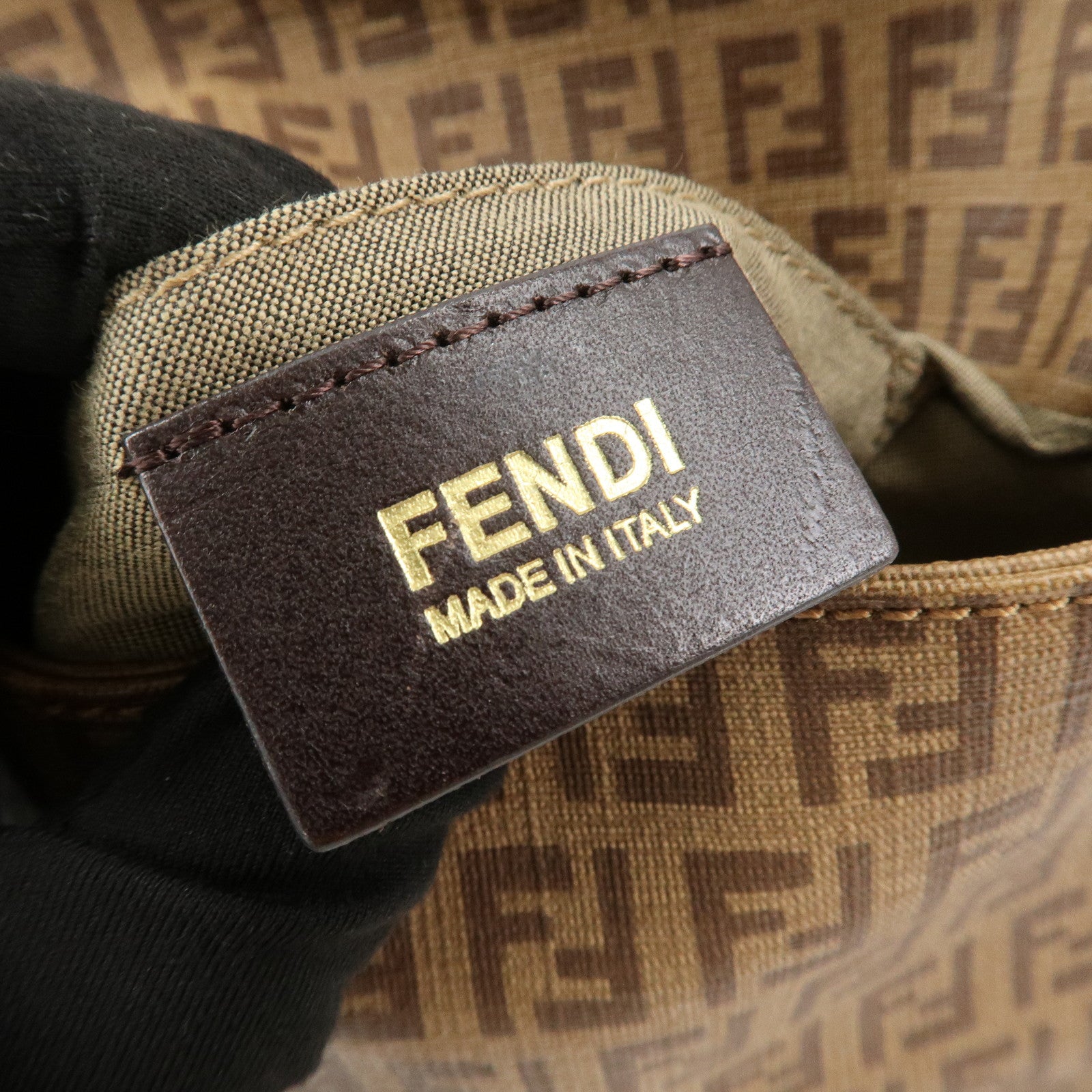 FENDI Zucchino Leather PVC Shoulder Bag Crossbody Bag Brown 8BT075