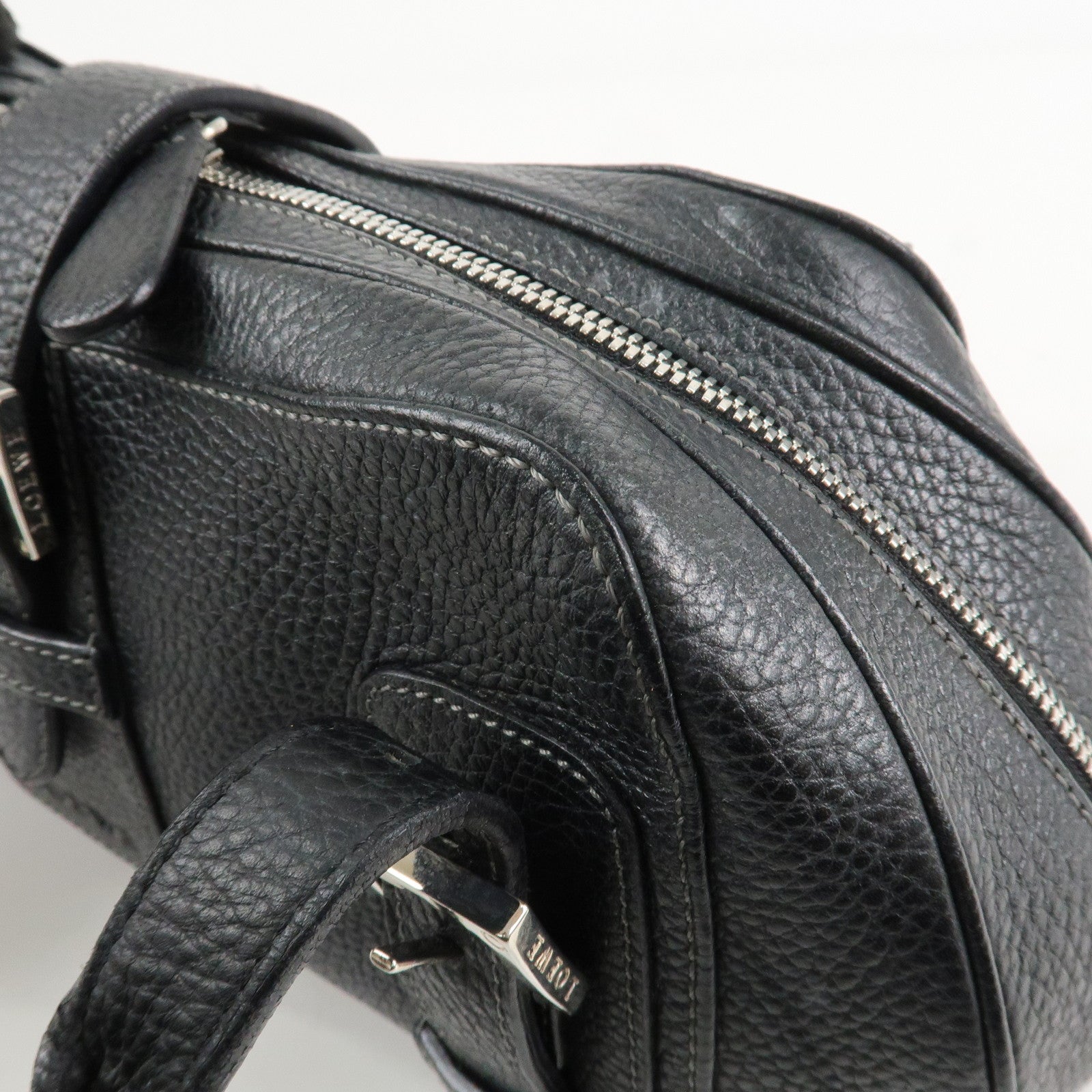 LOEWE Leather Senda Shoulder Bag Hand Bag Black Silver Hardware