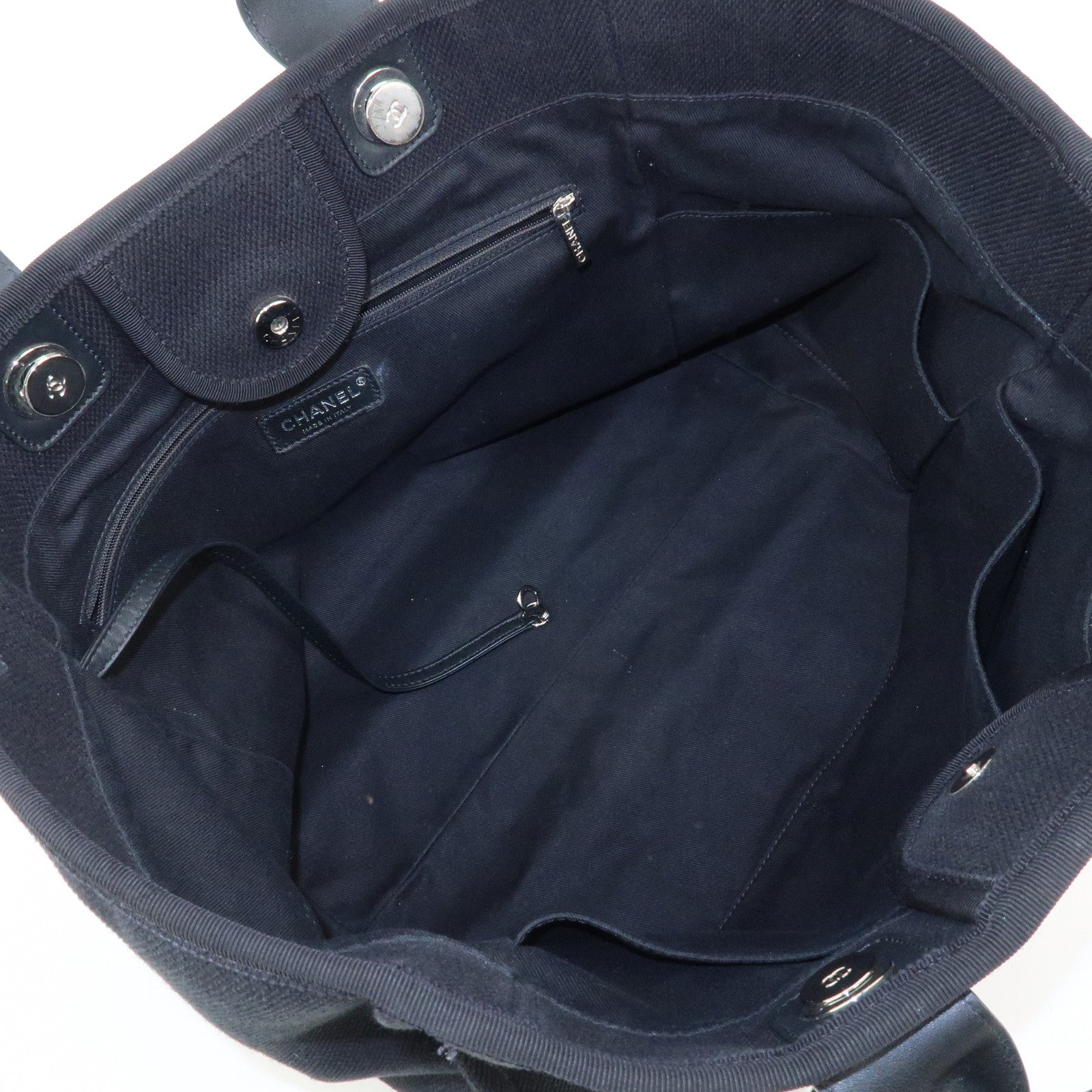 CHANEL Deauville GM Canvas Leather 2Way Tote Bag Black A66941