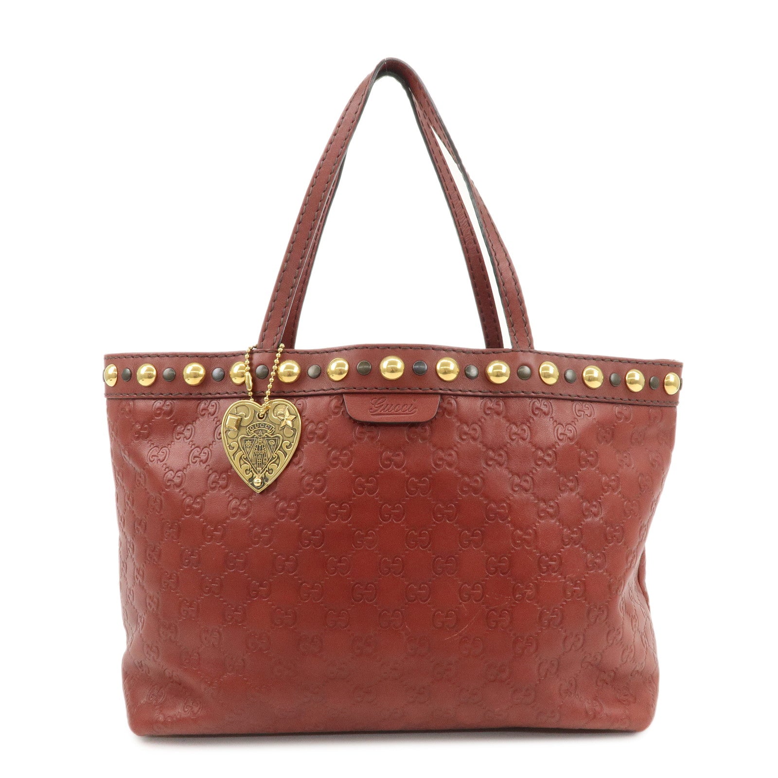 GUCCI Historia Guccissima Leather Tote Hand Bag Red Brown 207291 Used