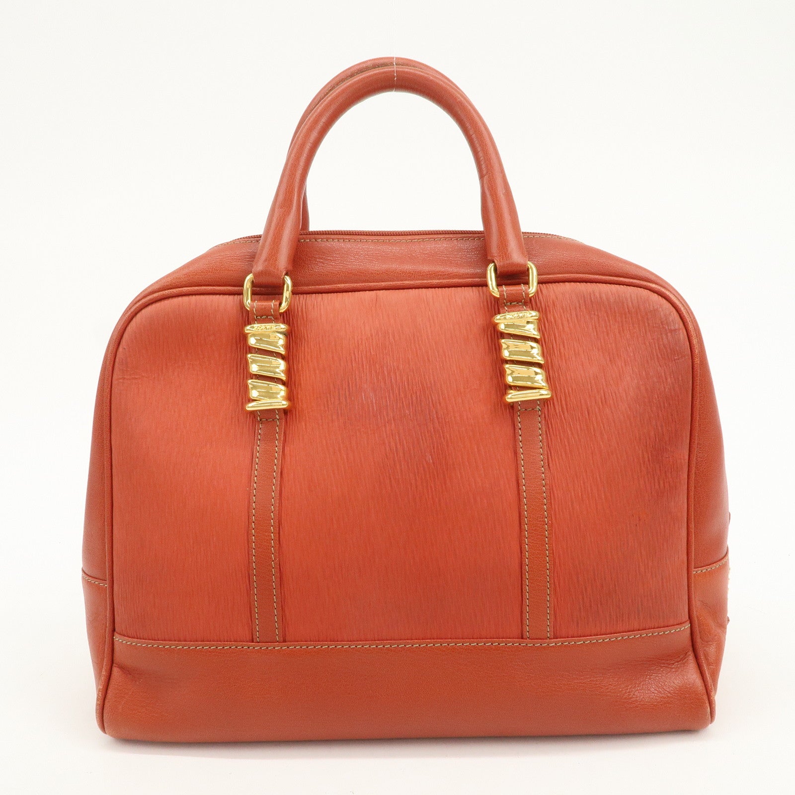 LOEWE Velazquez Leather Hand Bag Boston Bag Orange