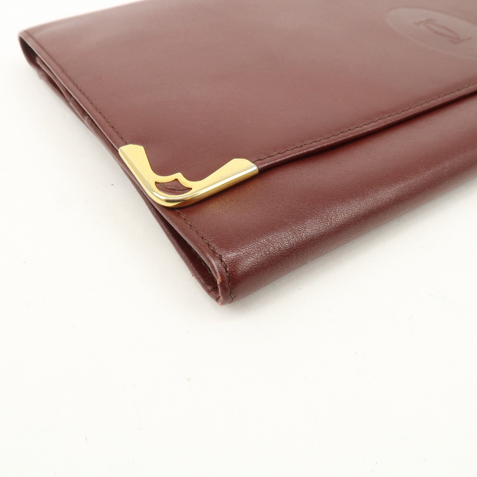 Cartier Must Line Leather Clutch Bag Bordeaux Gold Hardware Used