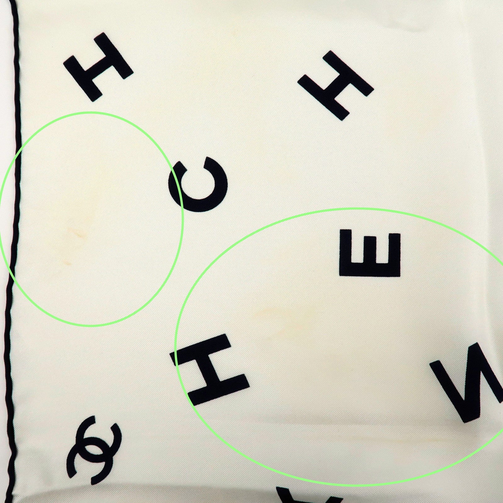 CHANEL COCO Mark Silk 100% Scarf White Navy