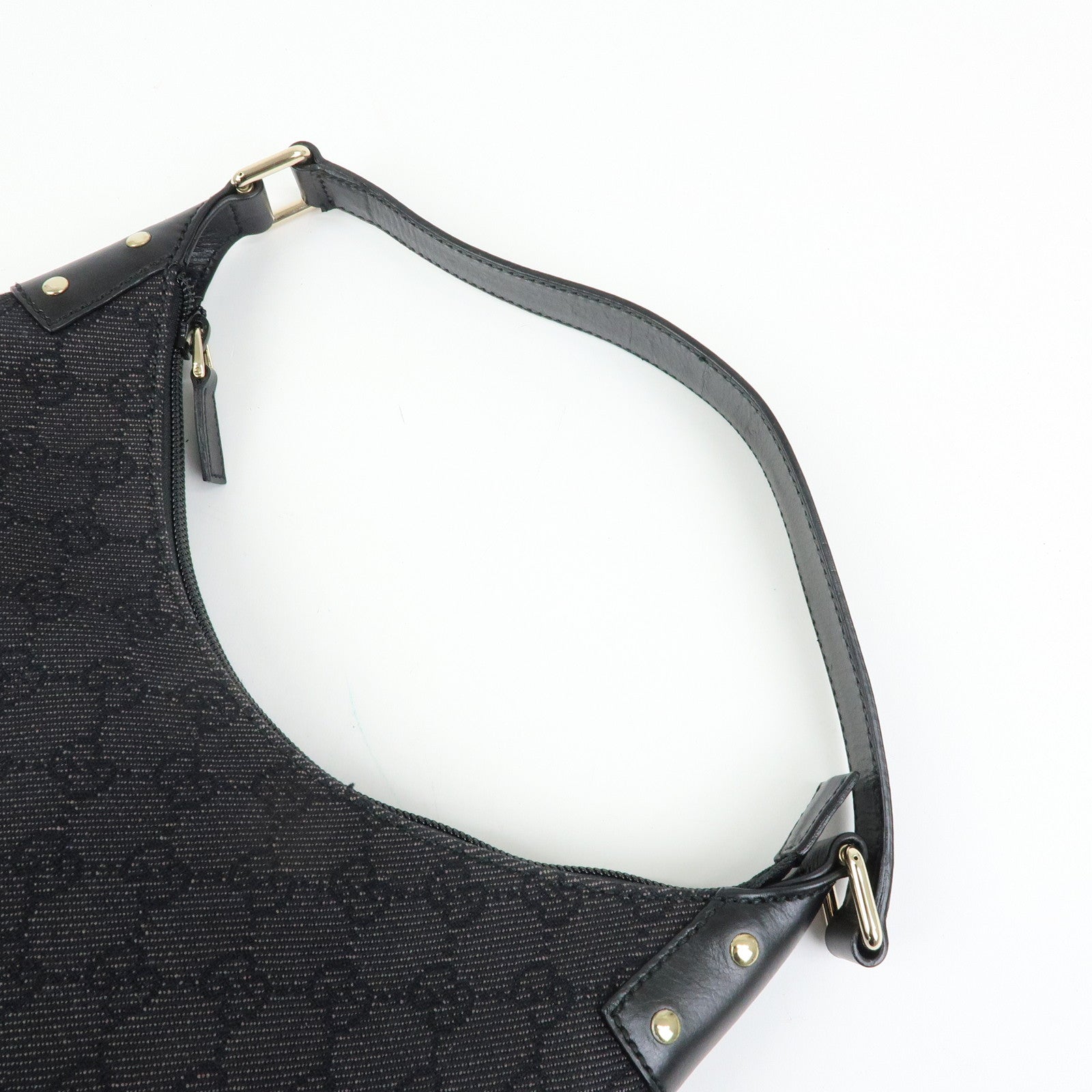 GUCCI GG Denim Canvas Leather Shoulder Bag Hand Bag Black 240020