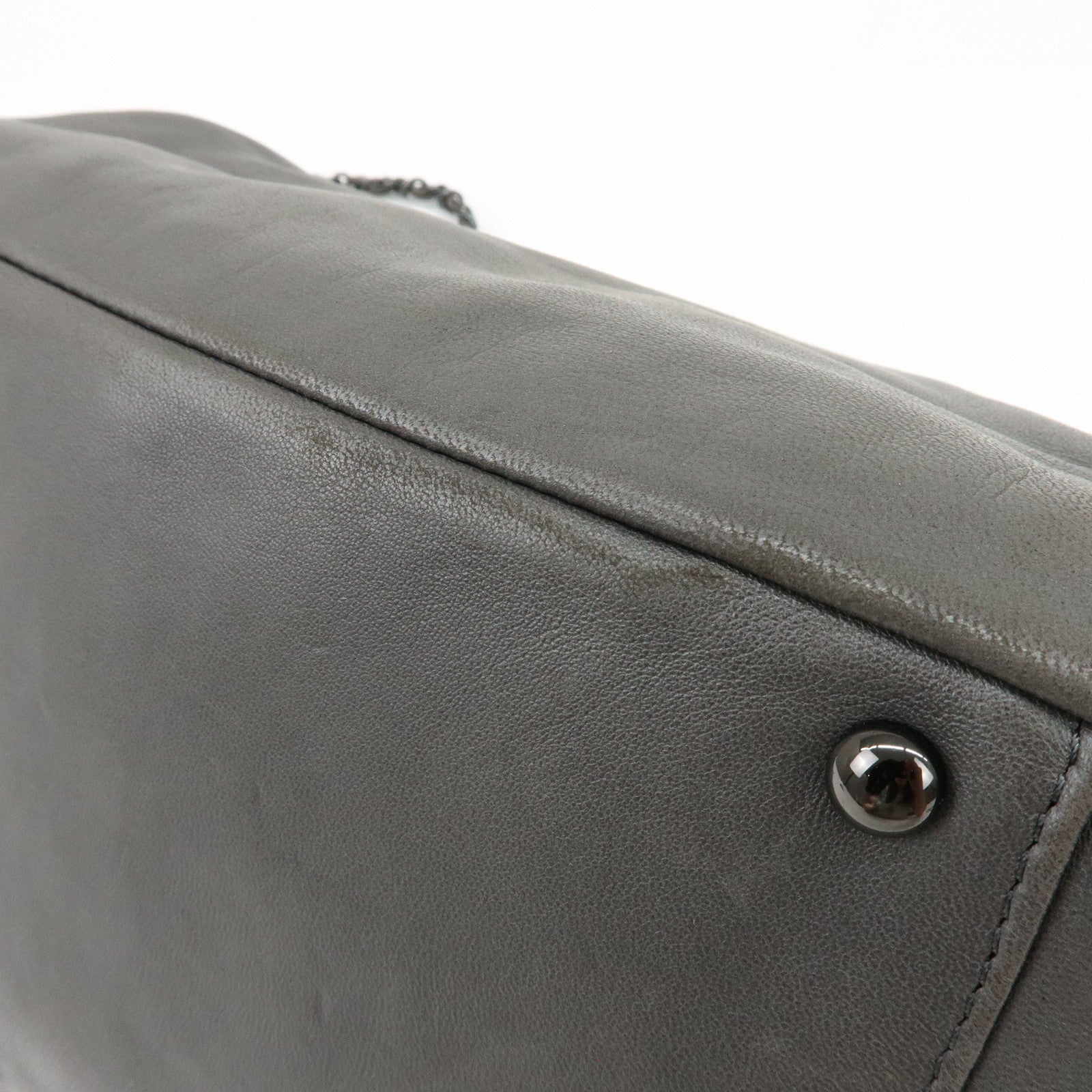 CHANEL COCO Mark Lamb Skin Chain Flap Shoulder Bag Gray