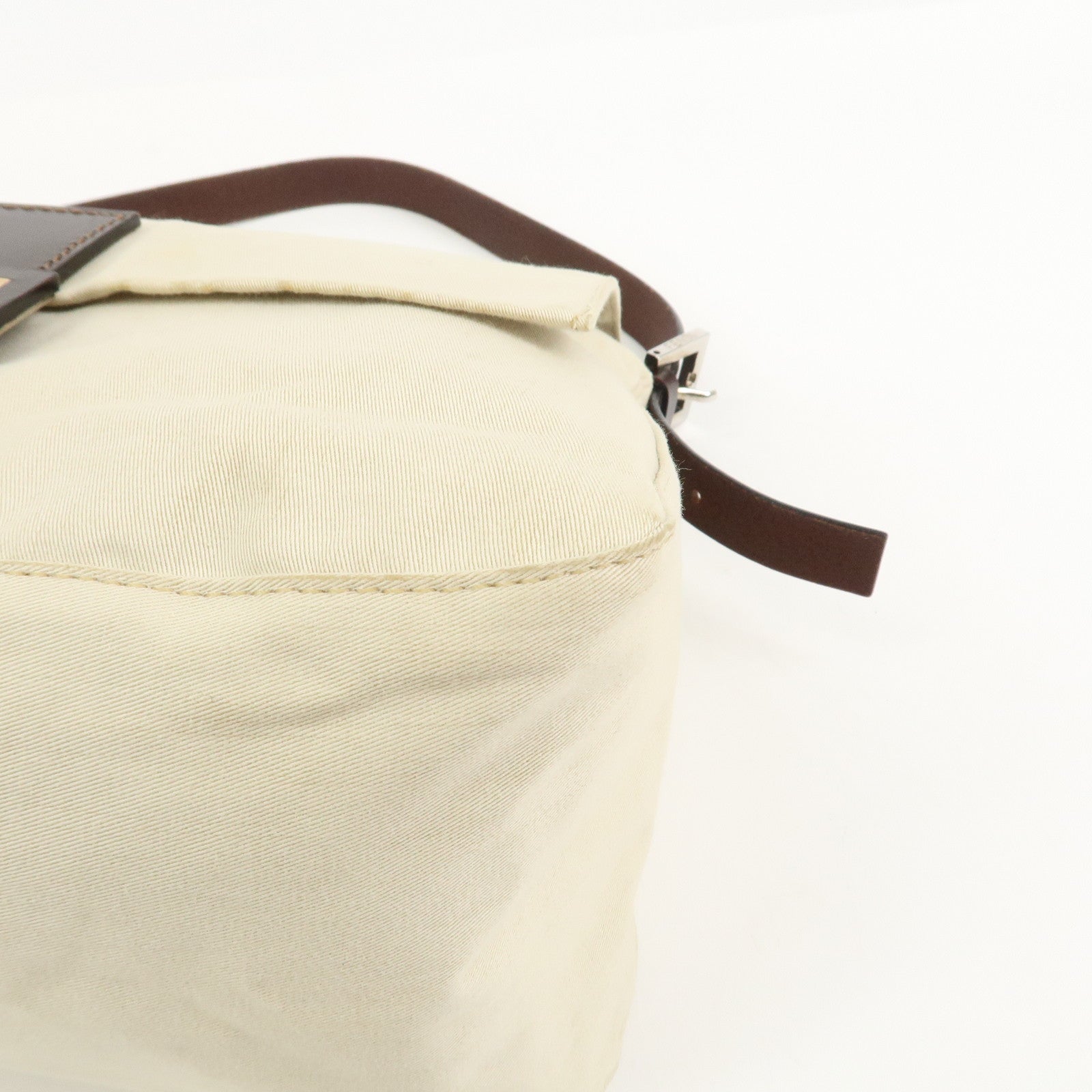 FENDI Mamma Baguette Canvas Leather Shoulder Bag Ivory Brown 26325