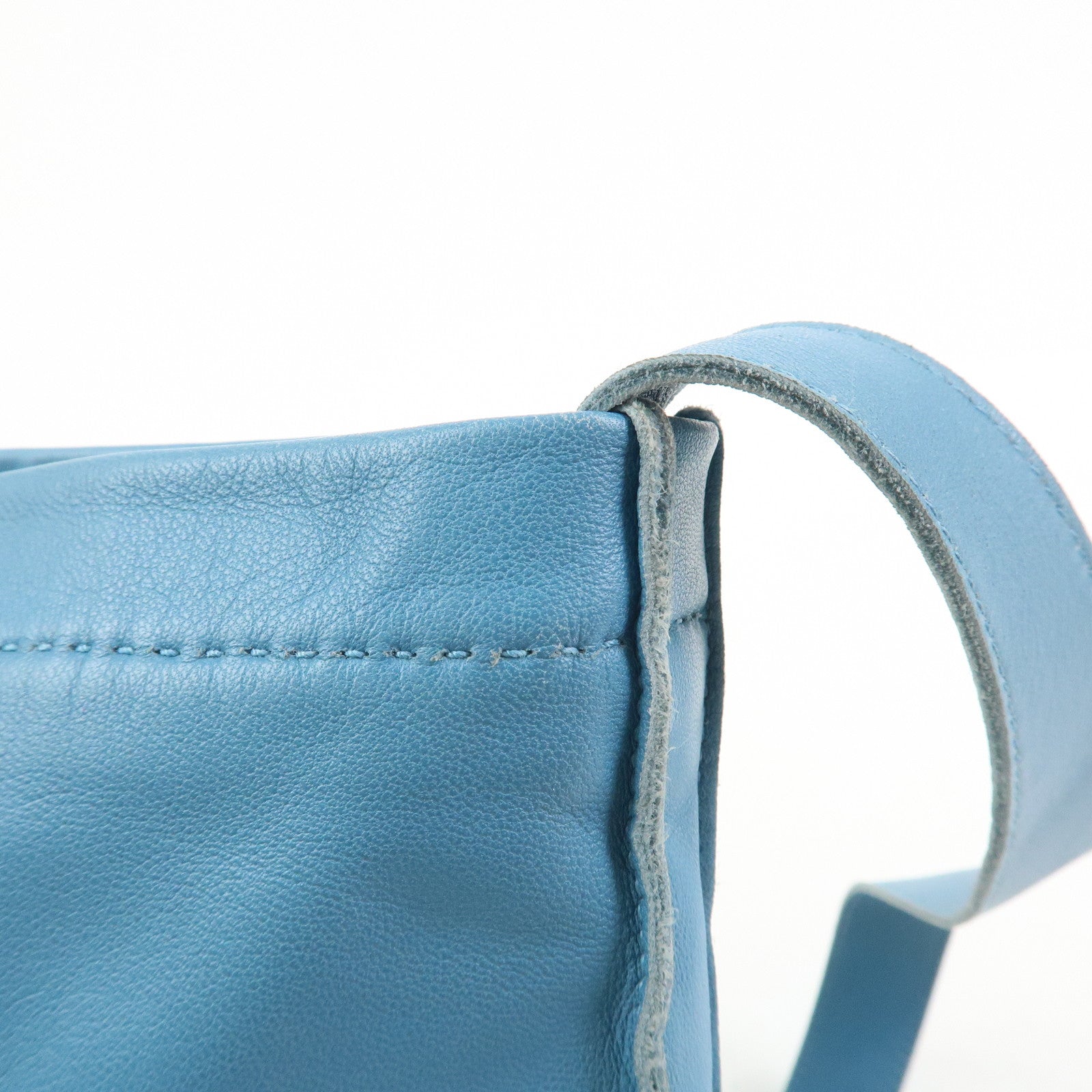 HERMES Lamb Skin Clou de Selle □N Stamped Shoulder Bag Blue Jean