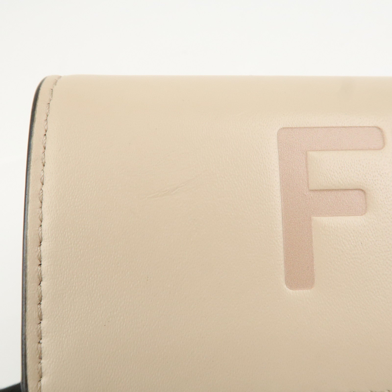 FENDI Logo Leather Flap Continental Long Wallet Beige 8M0251