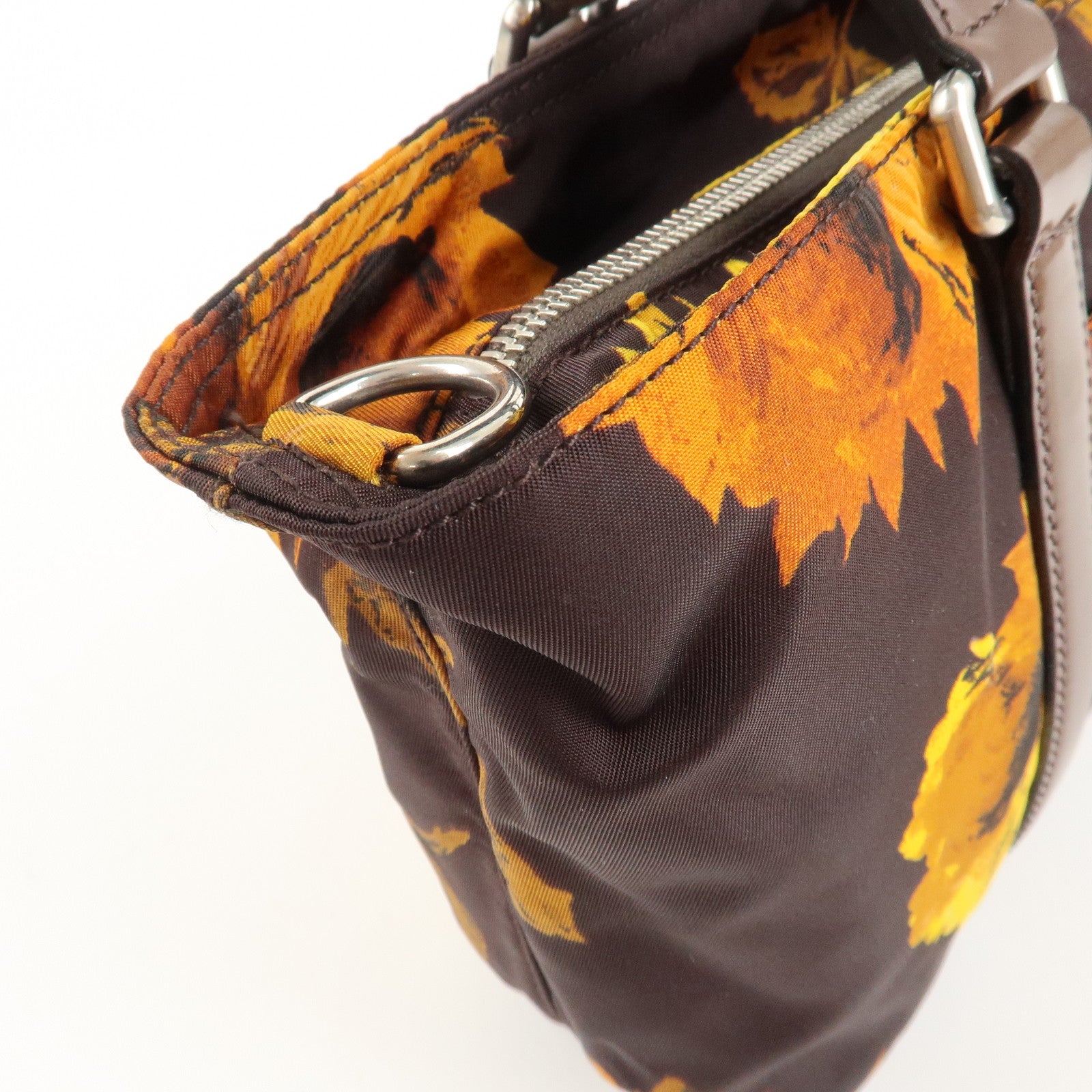 PRADA Triangle Logo 2Way Hand Bag Shoulder Bag Brown Yellow BN1052 Used