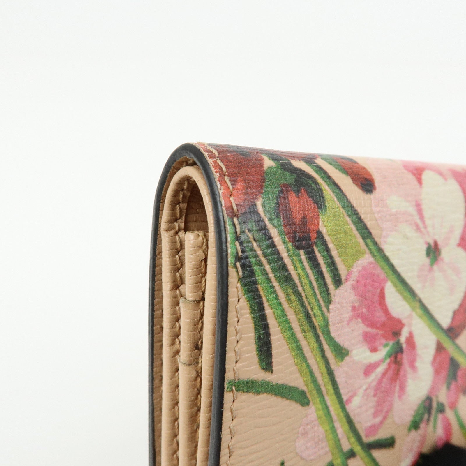 GUCCI Flora Leather Compact Bi-Fold Wallet Pink 410120
