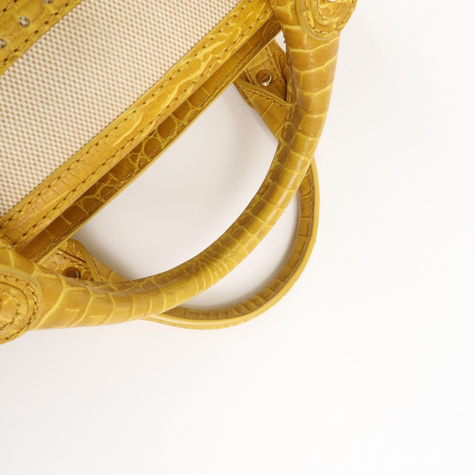 CELINE Boogie Bag Canvas Embossed Leather Hand Bag Natural Yellow