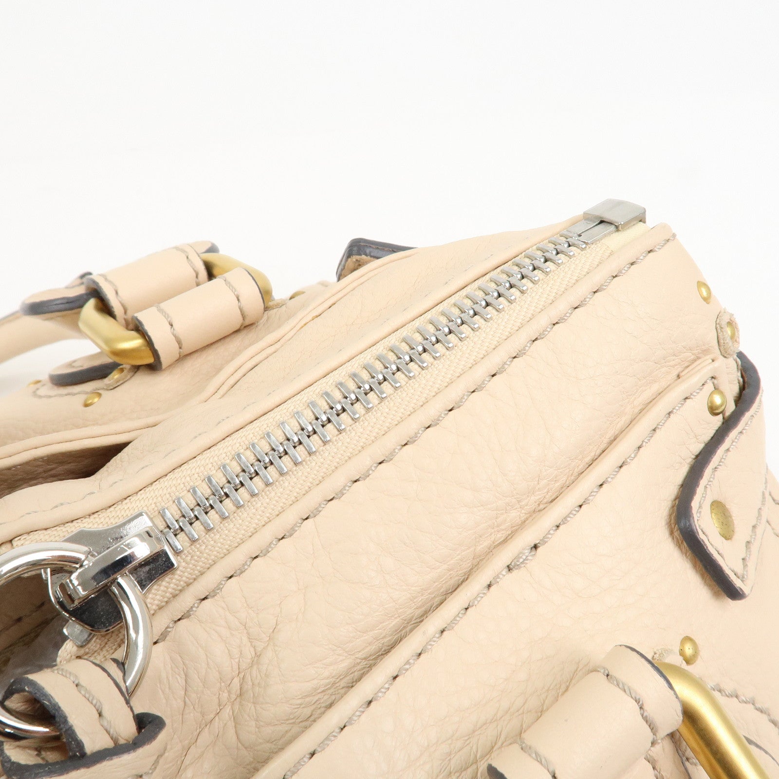 Chloe Paddington Leather Medium Shoulder Bag Hand Bag Beige