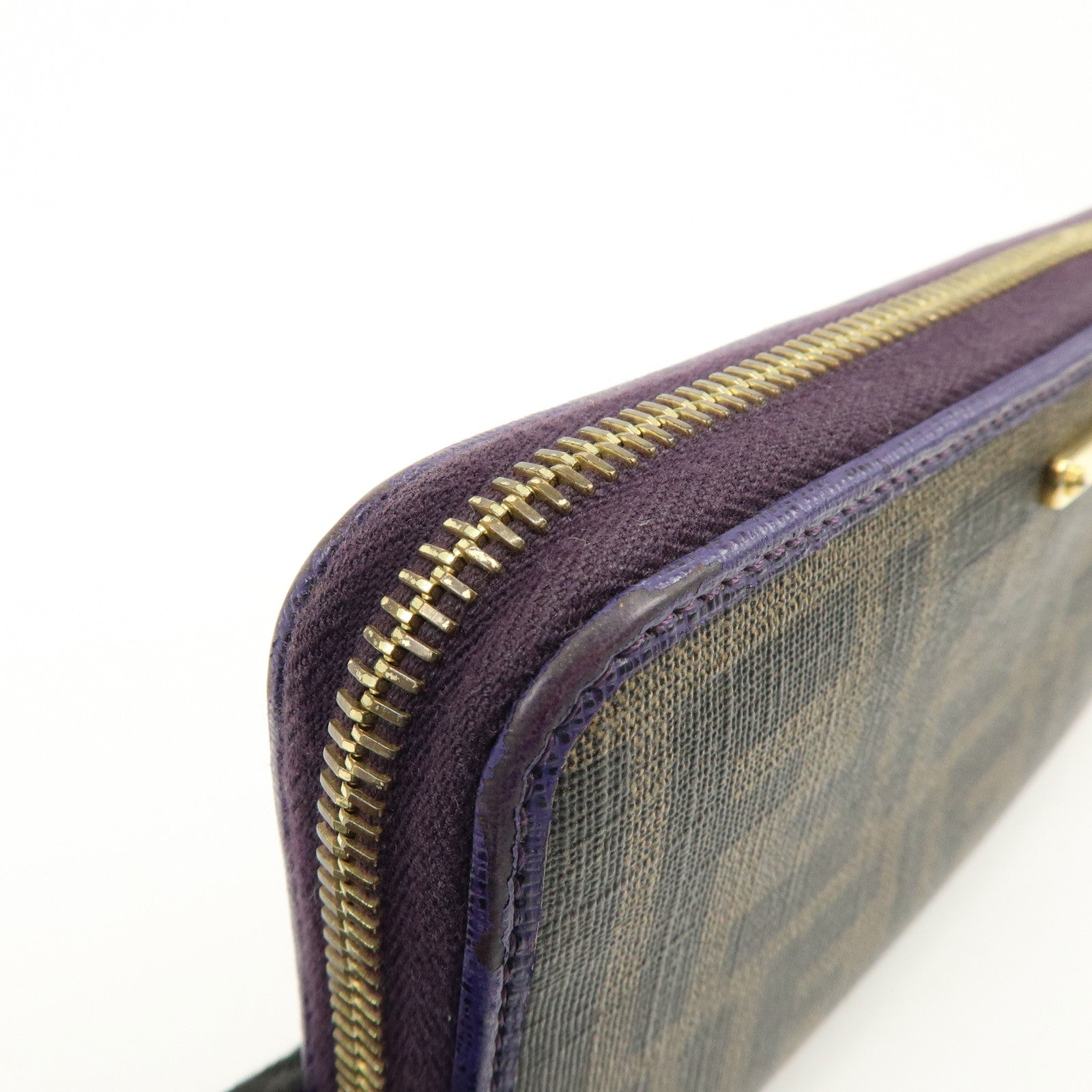 FENDI Zucca PVC Coated Canvas Leather Wallet Brown Purple 8M0899