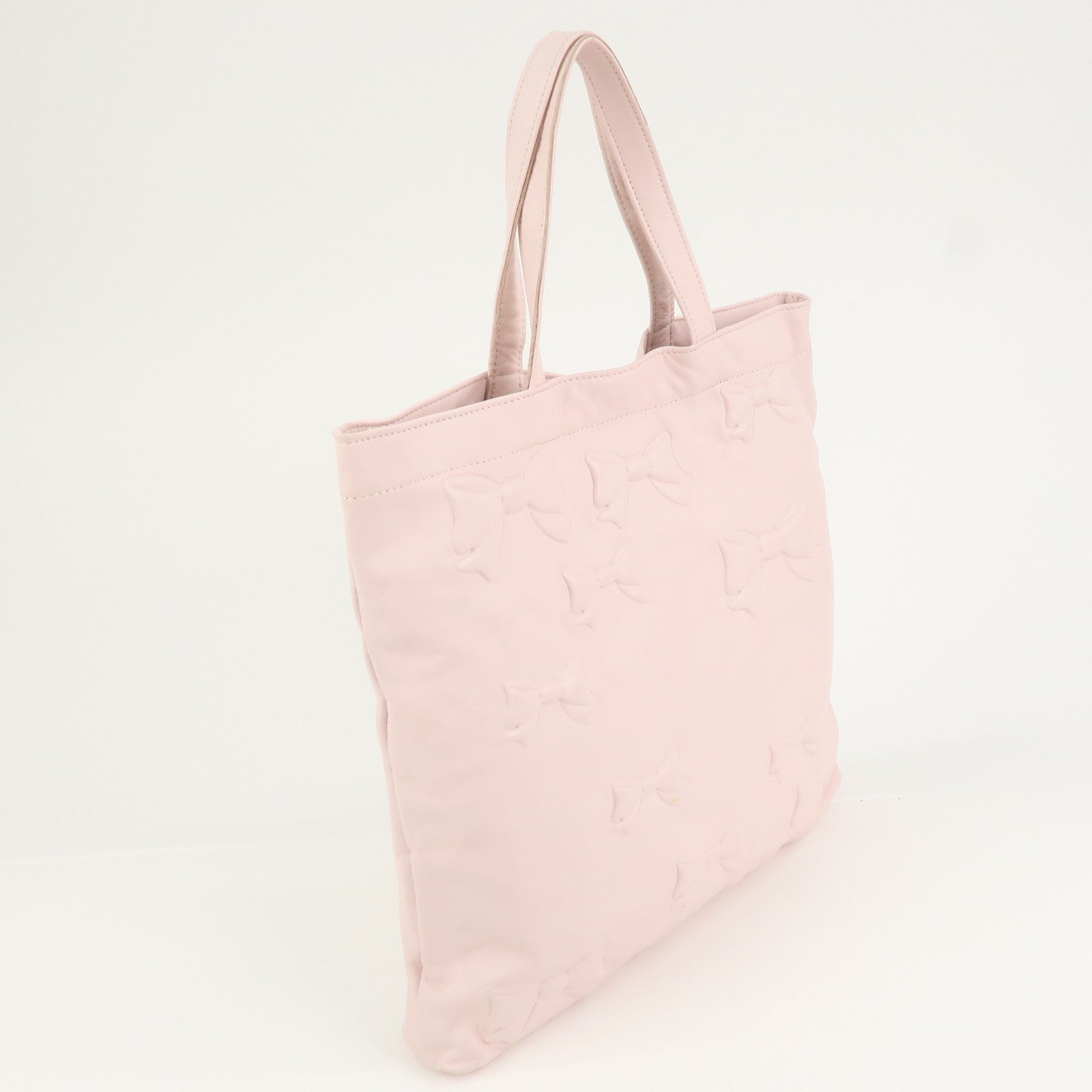 VALENTINO Leather Ribbon Motif Tote Bag Hand Bag Shoulder Bag Pink