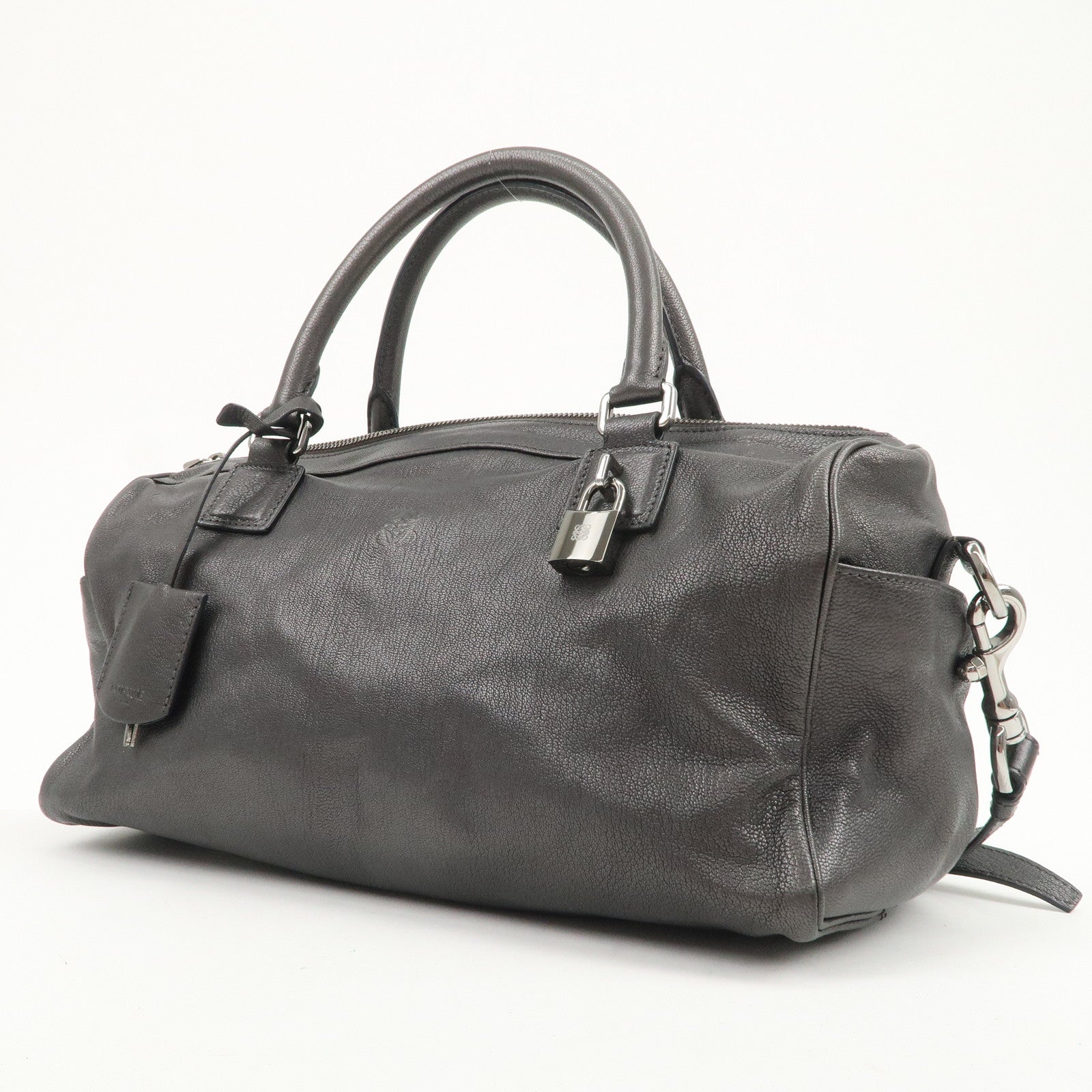 LOEWE Anagram Leather 2WAY Bag Shoulder Bag Hand Bag Metallic Gray