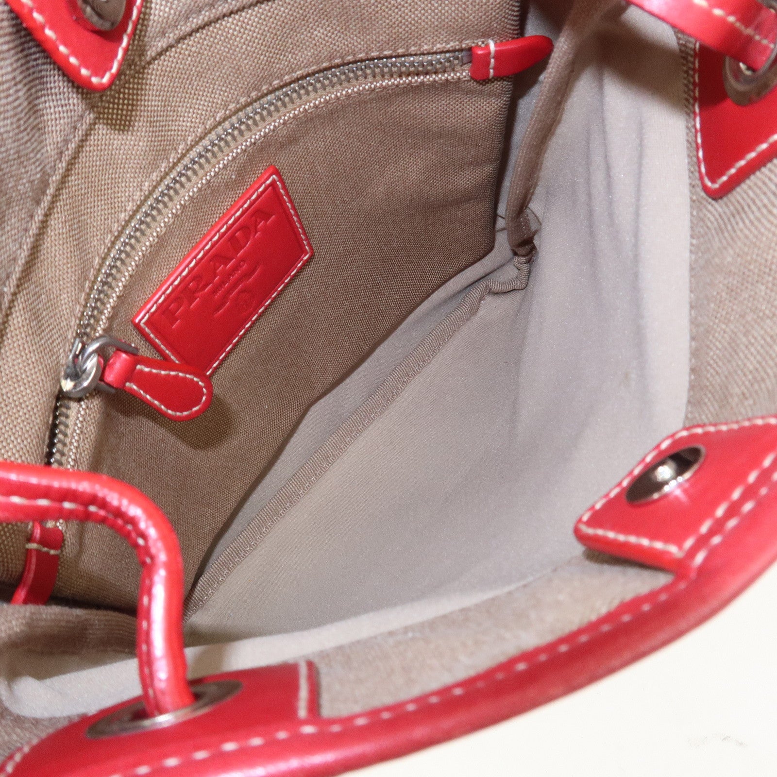 PRADA Logo Canvas Leather Shoulder Bag Crossbody Bag Beige BT0551