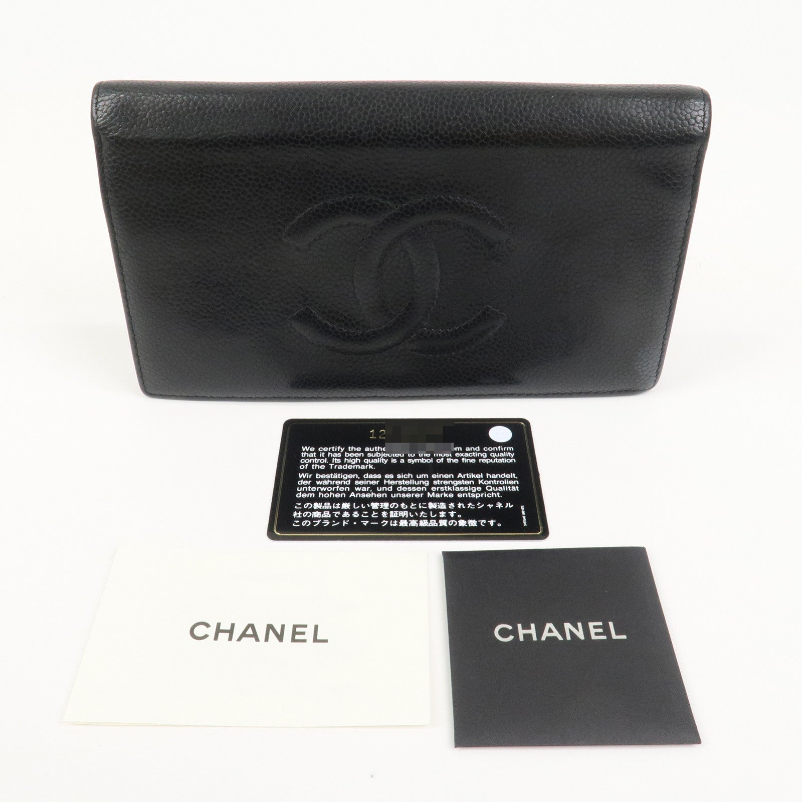 CHANEL COCO Mark Caviarskin Bi-fold Long Wallet Black A48651