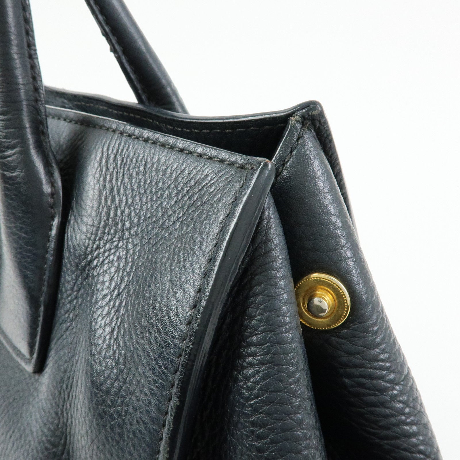 PRADA Triangle Logo Calf Leather 2Way Hand Bag Shoulder Bag Black