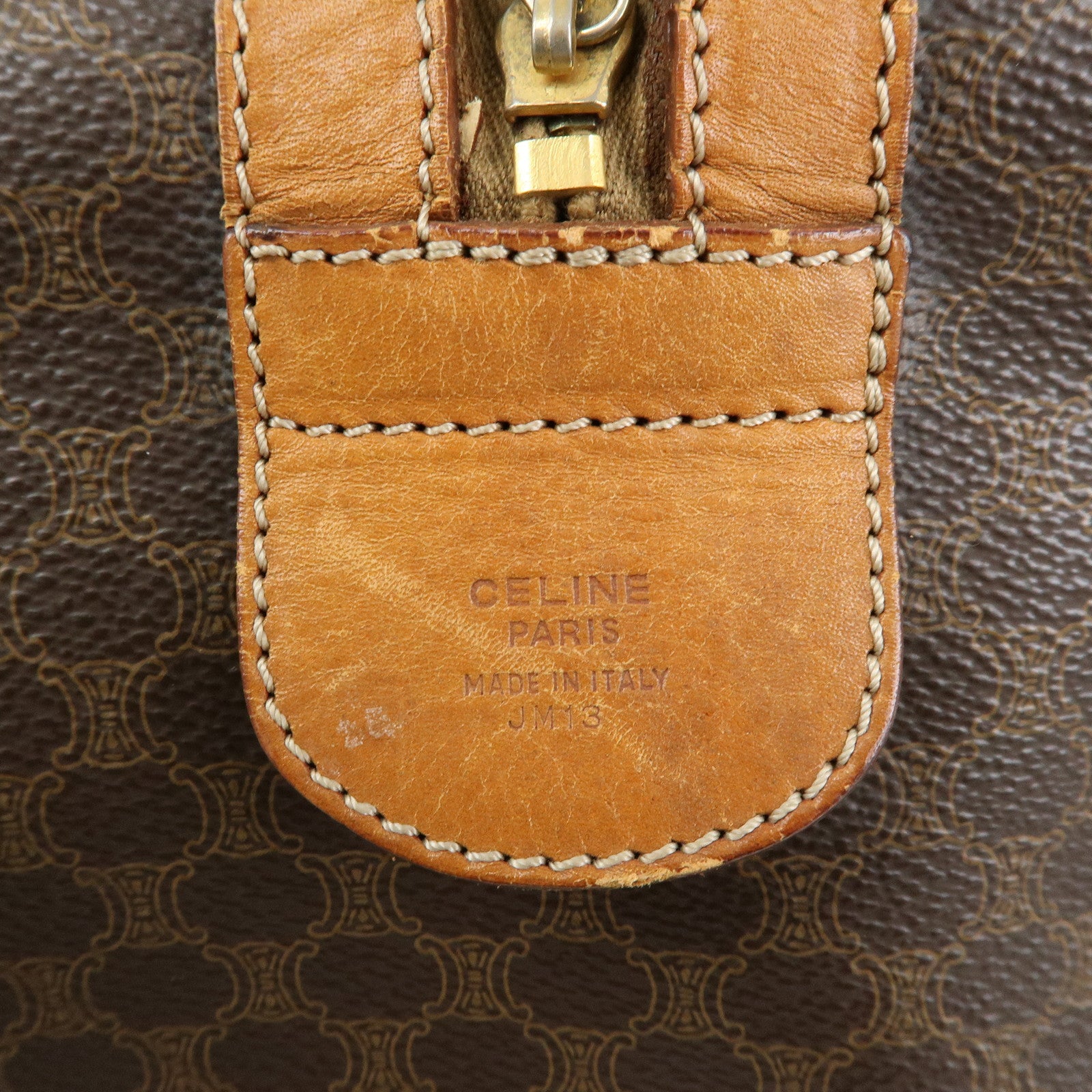 CELINE Logo Macadam PVC Leather Boston Bag Hand Bag Brown
