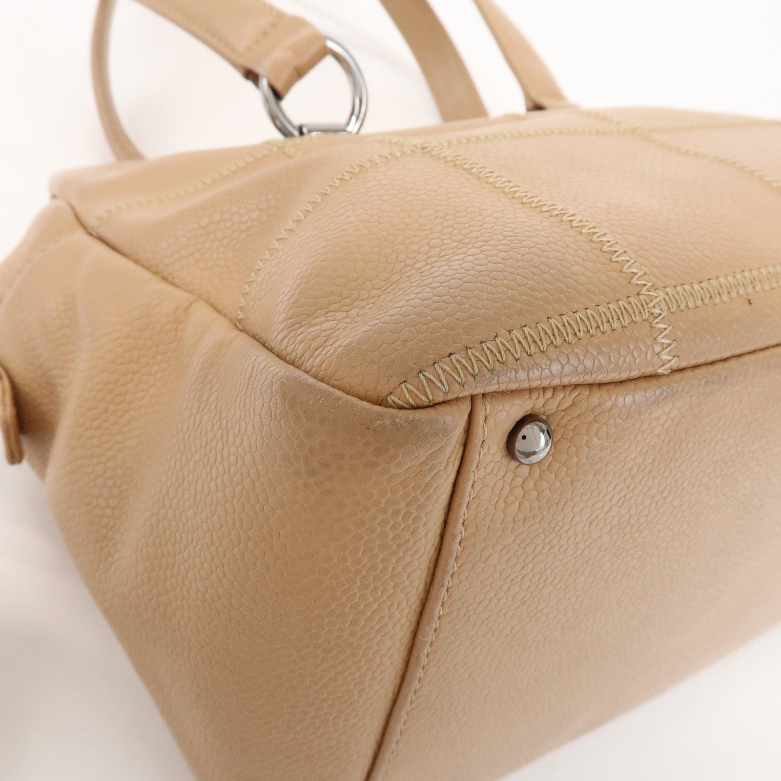 CHANEL Chocolate Bar Caviarskin Boston Bag Shoulder Bag Beige
