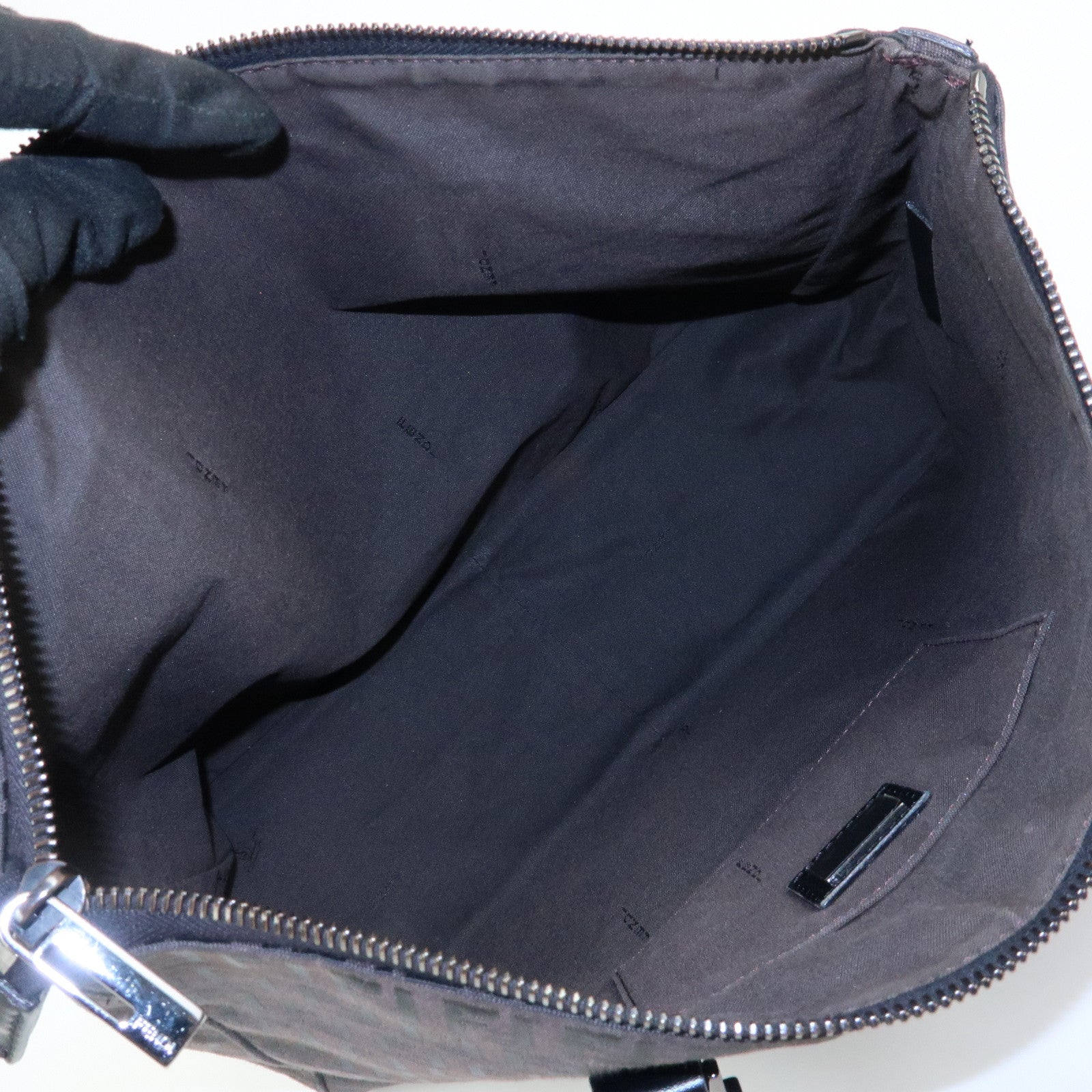 FENDI Zucchino Canvas Leather Tote Bag Hand Bag Black