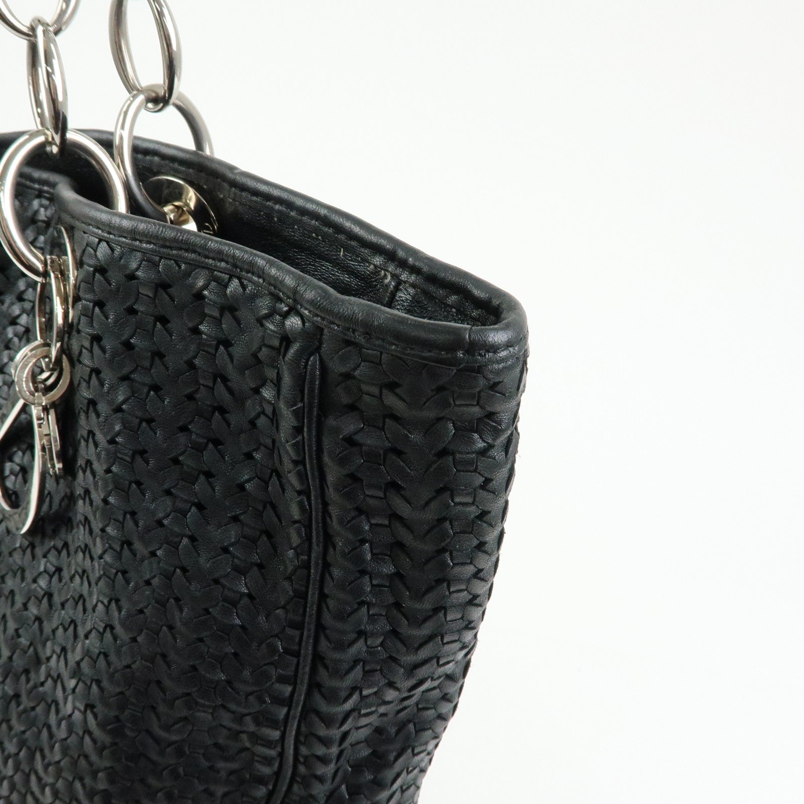 Christian Dior Woven Leather Tote Bag Shoulder Bag Black