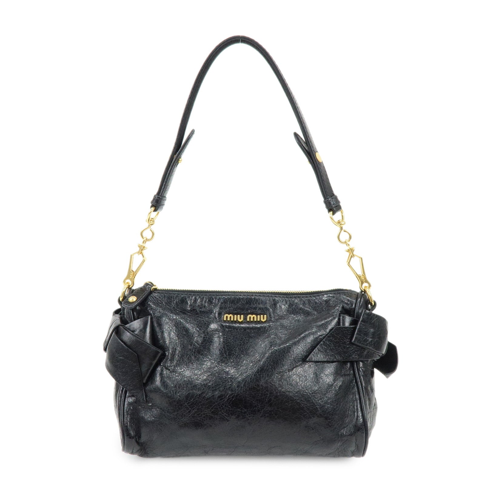 MIU MIU Leather Side Ribbon Mini Shoulder Bag Hand Bag Black 5N1557