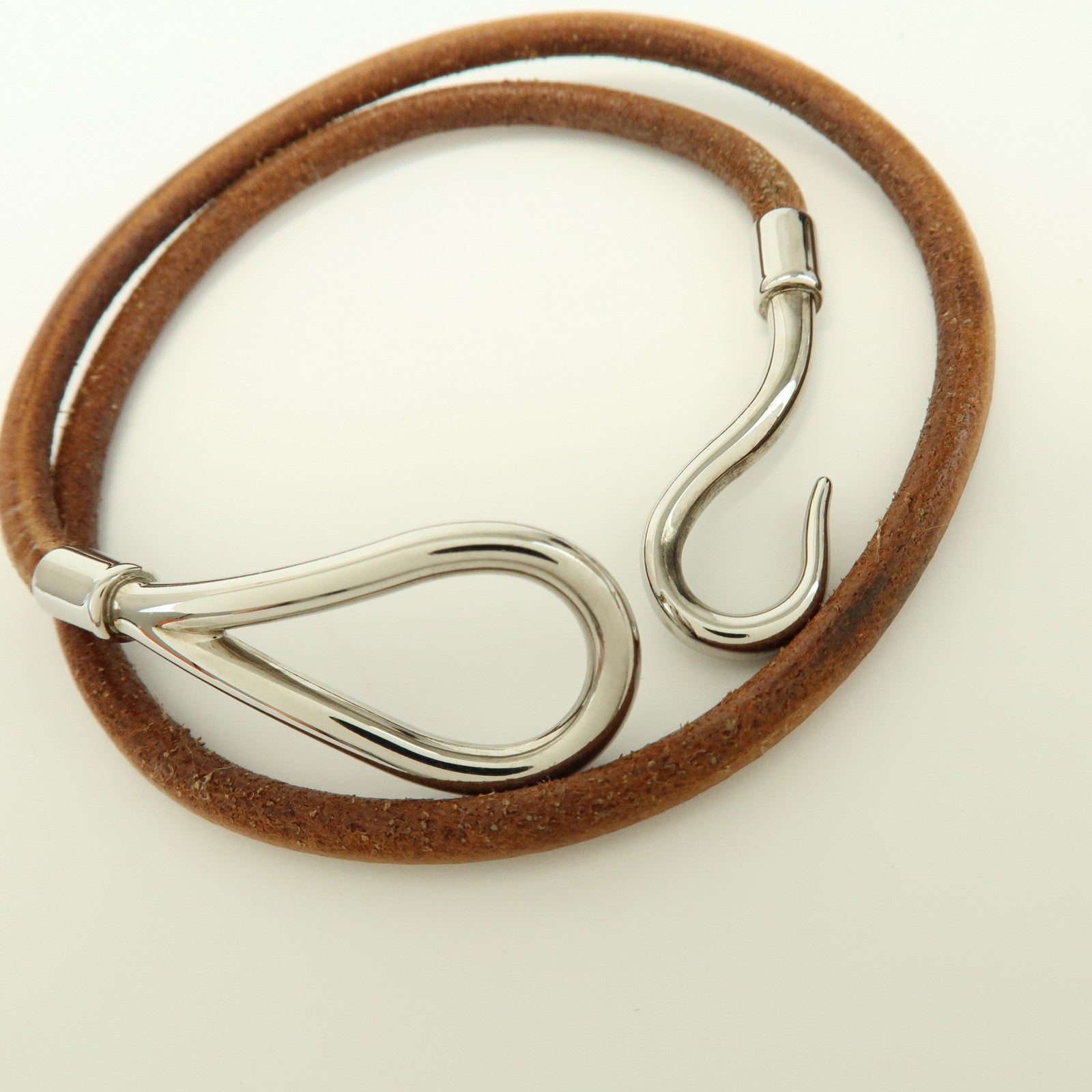 HERMES Jumbo Leather Metal Choker Bracelet Brown