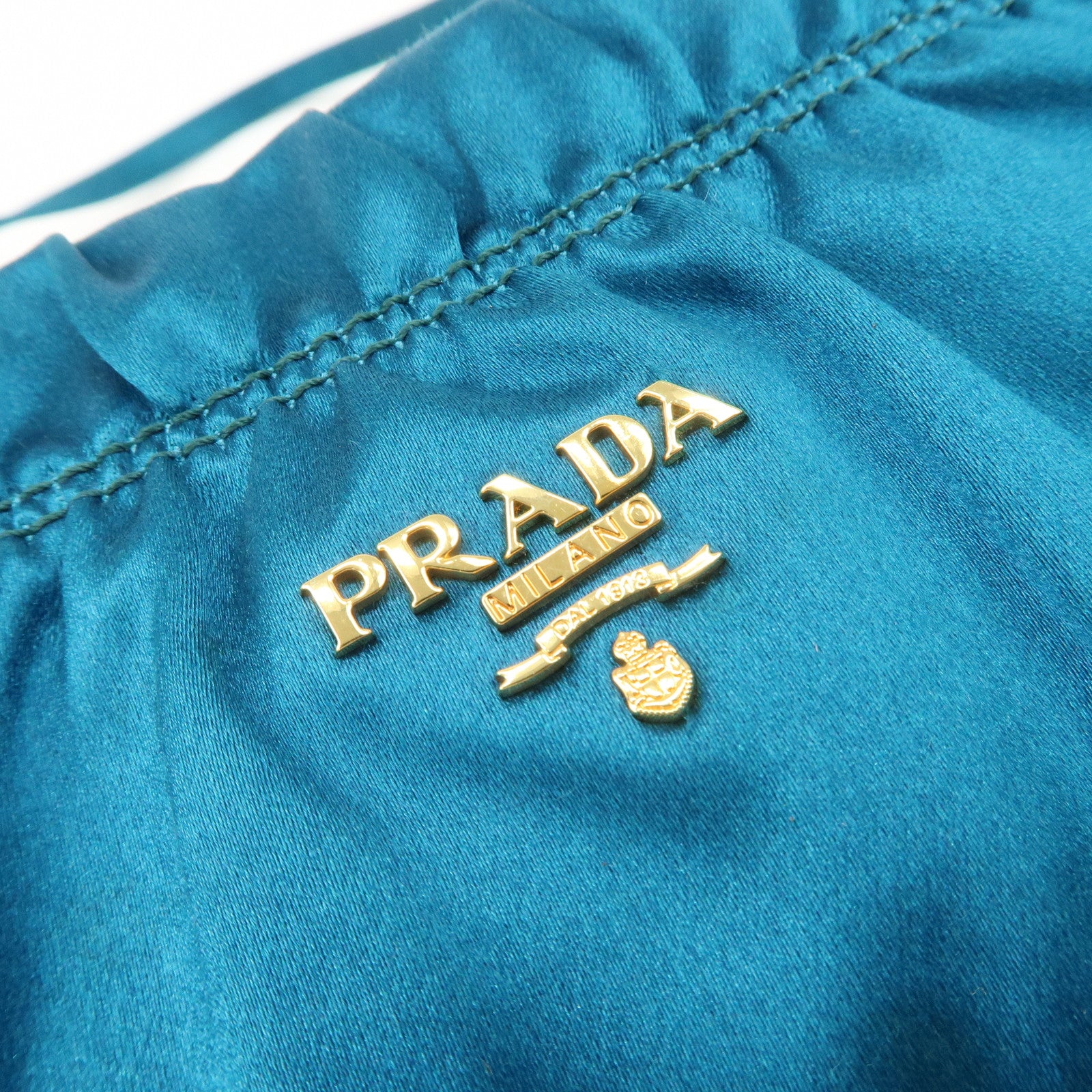 PRADA Satin Cosmetic Pouch Mini Hand Bag Blue 1N1662 Used