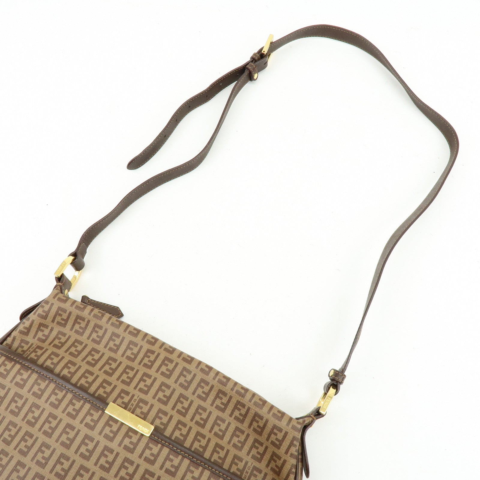 FENDI Zucchino PVC Leather Shoulder Bag Crossbody Bag Brown 8BT206