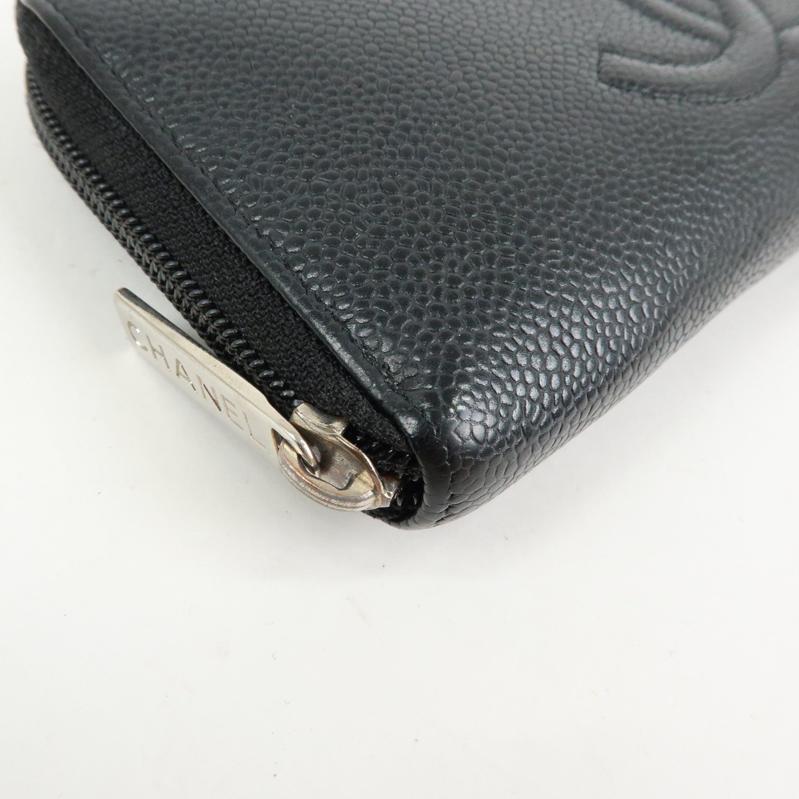 CHANEL COCO Mark Caviarskin Round Zippy Long Wallet Black A50071