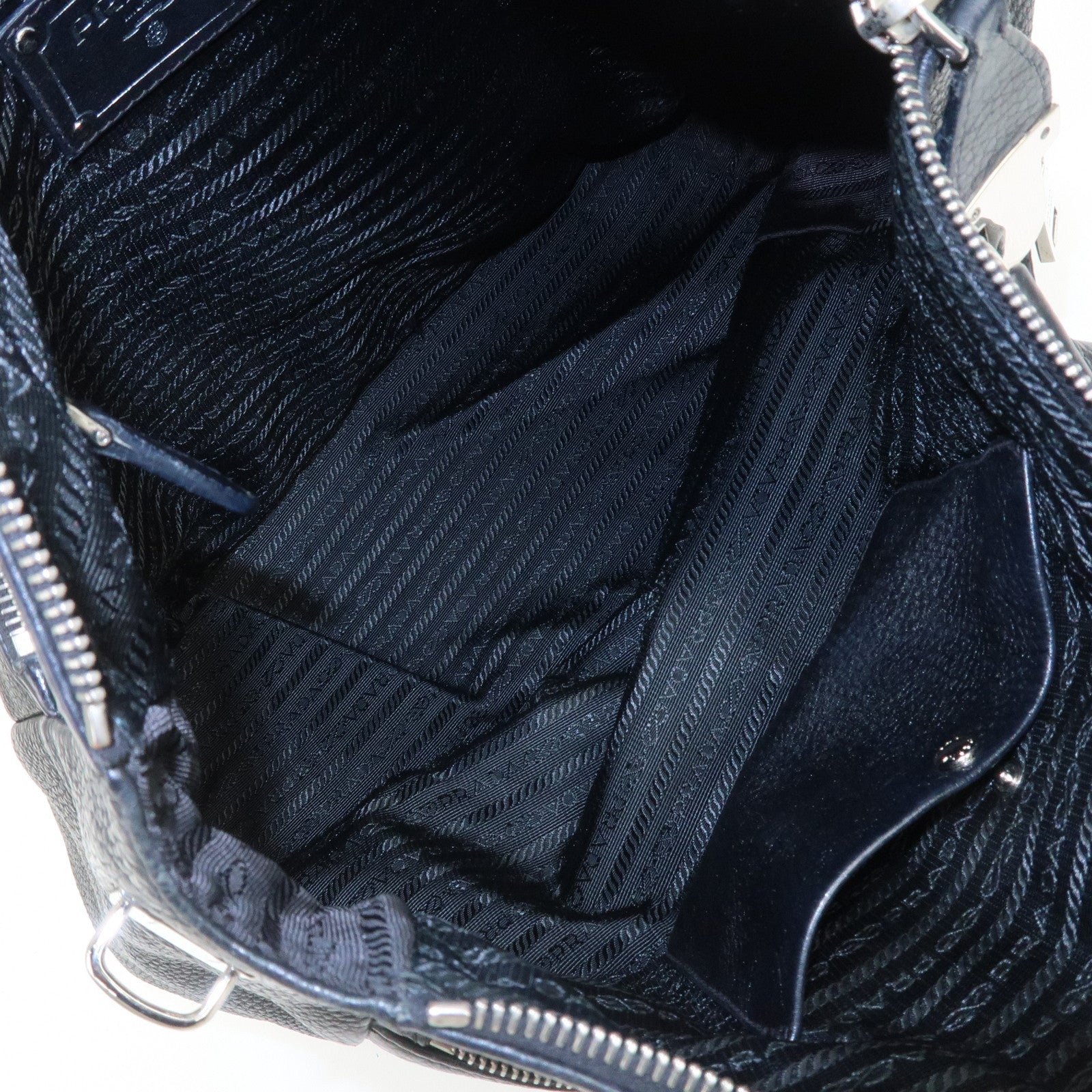 PRADA Logo Leather Shoulder Bag Hand Bag Tote Bag Black