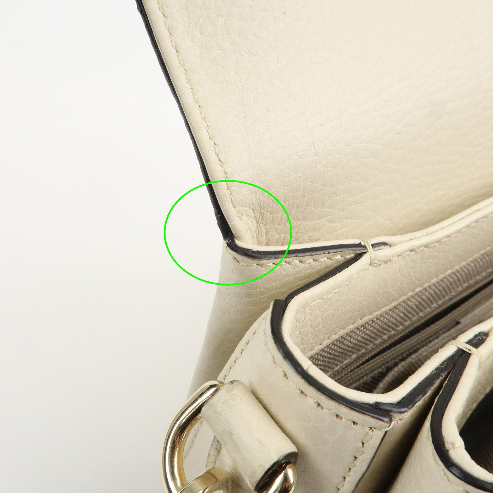 GUCCI Interlocking G Leather Chain Shoulder Bag Ivory Gold 240020 Used