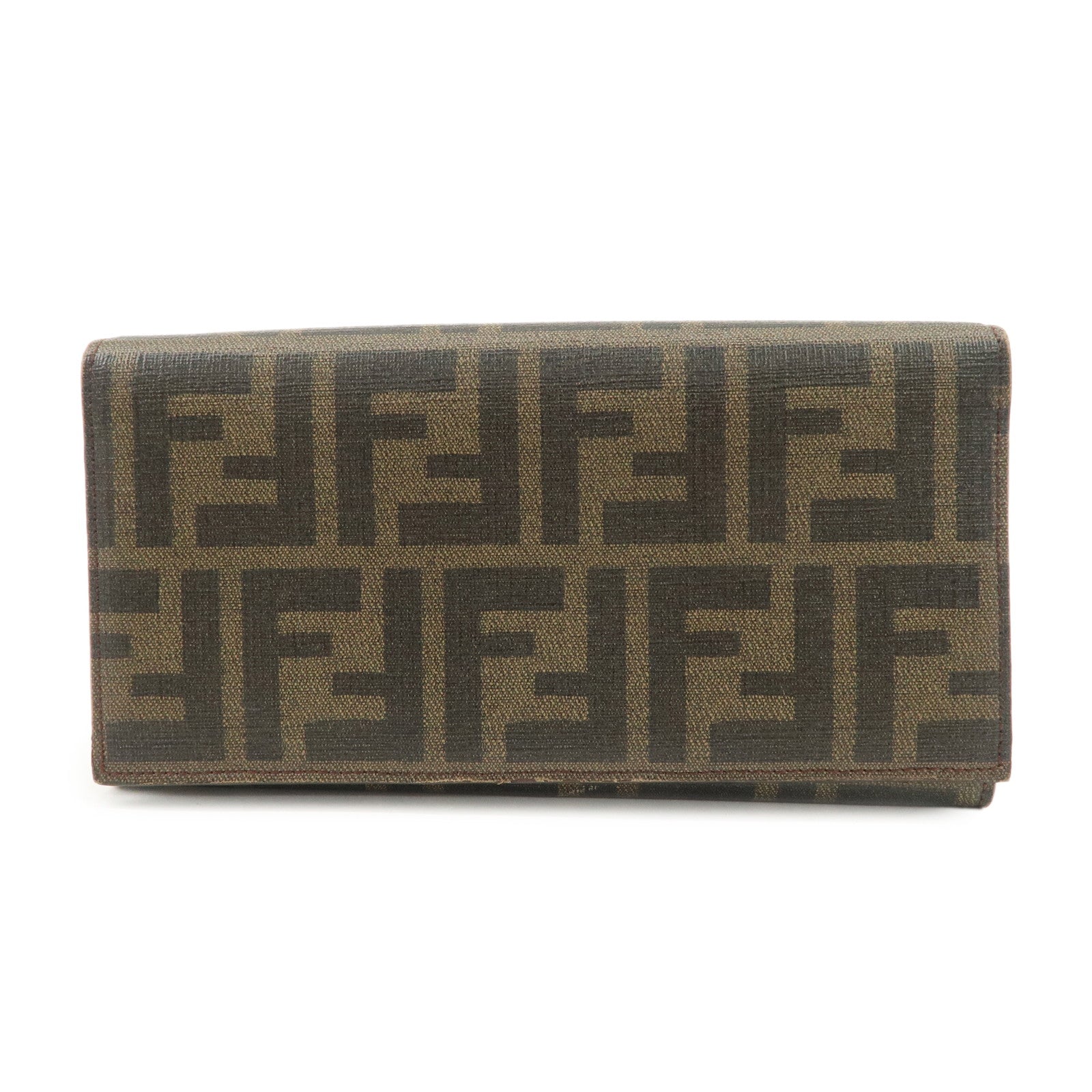 FENDI Zucca PVC Leather Bi-fold Long Wallet Black Brown 8M0000 Used
