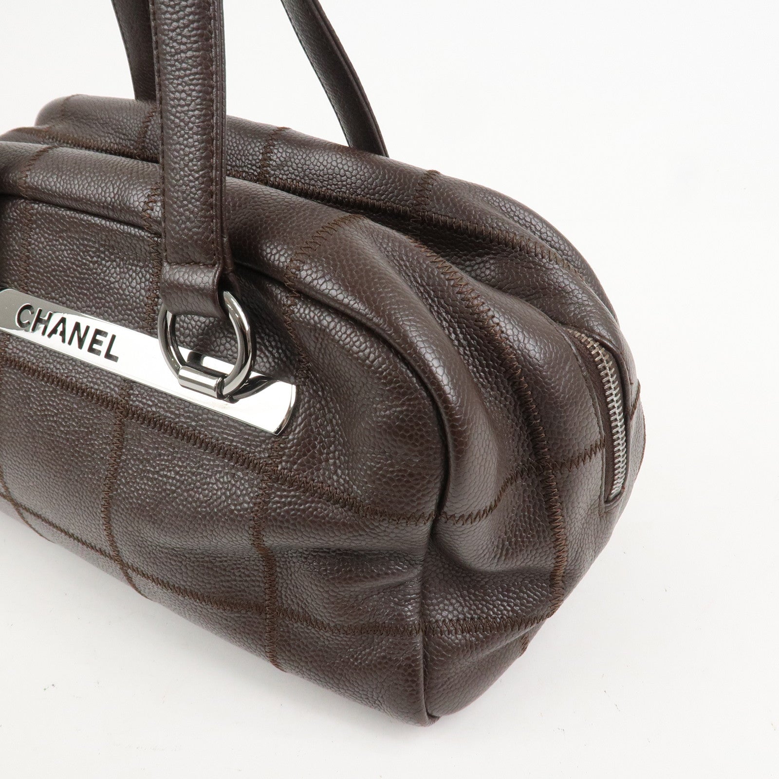 CHANEL Chocolate Bar Caviarskin Boston Bag Shoulder Bag Brown A26135