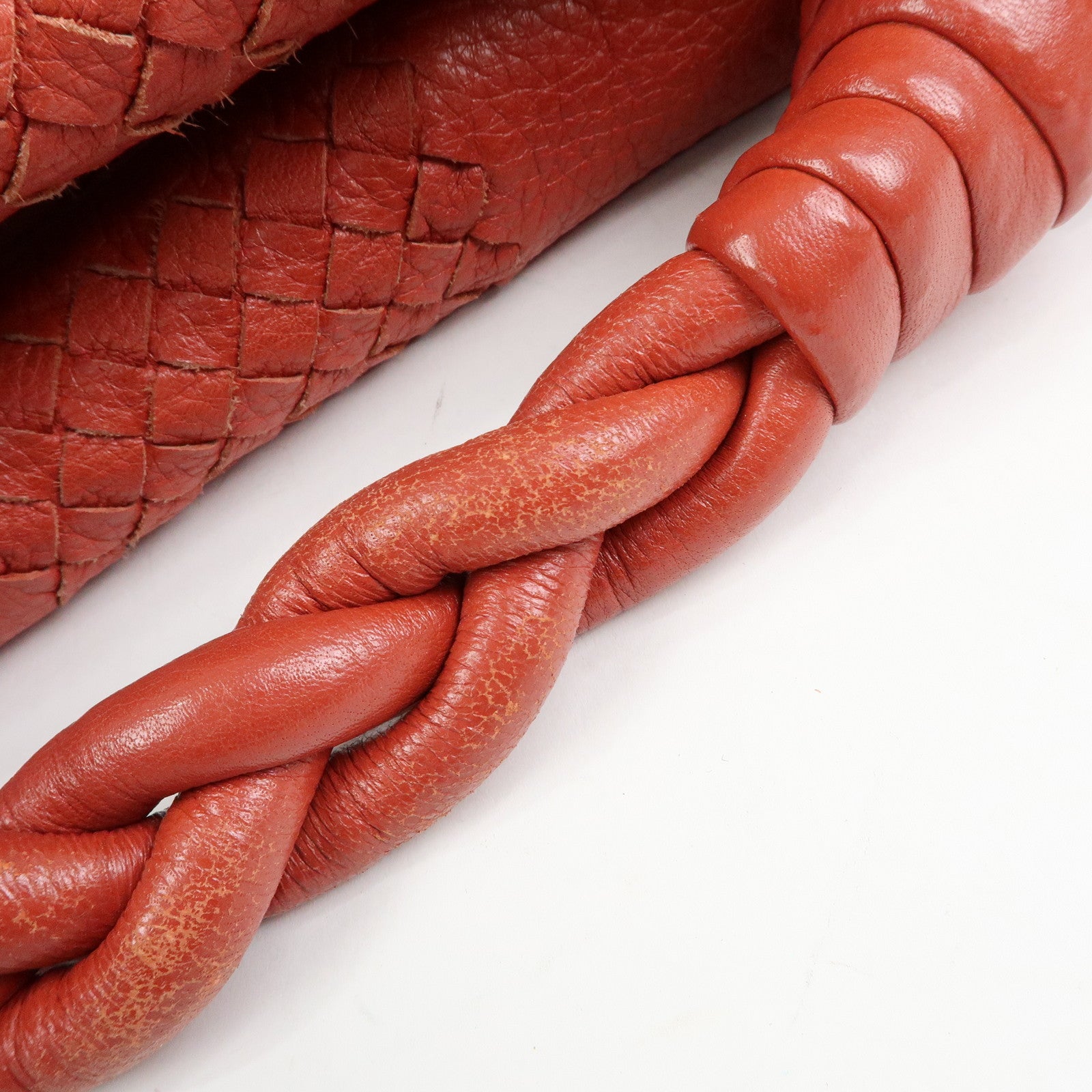 BOTTEGA VENETA Intrecciato Leather Shoulder Bag Red Brown 179331