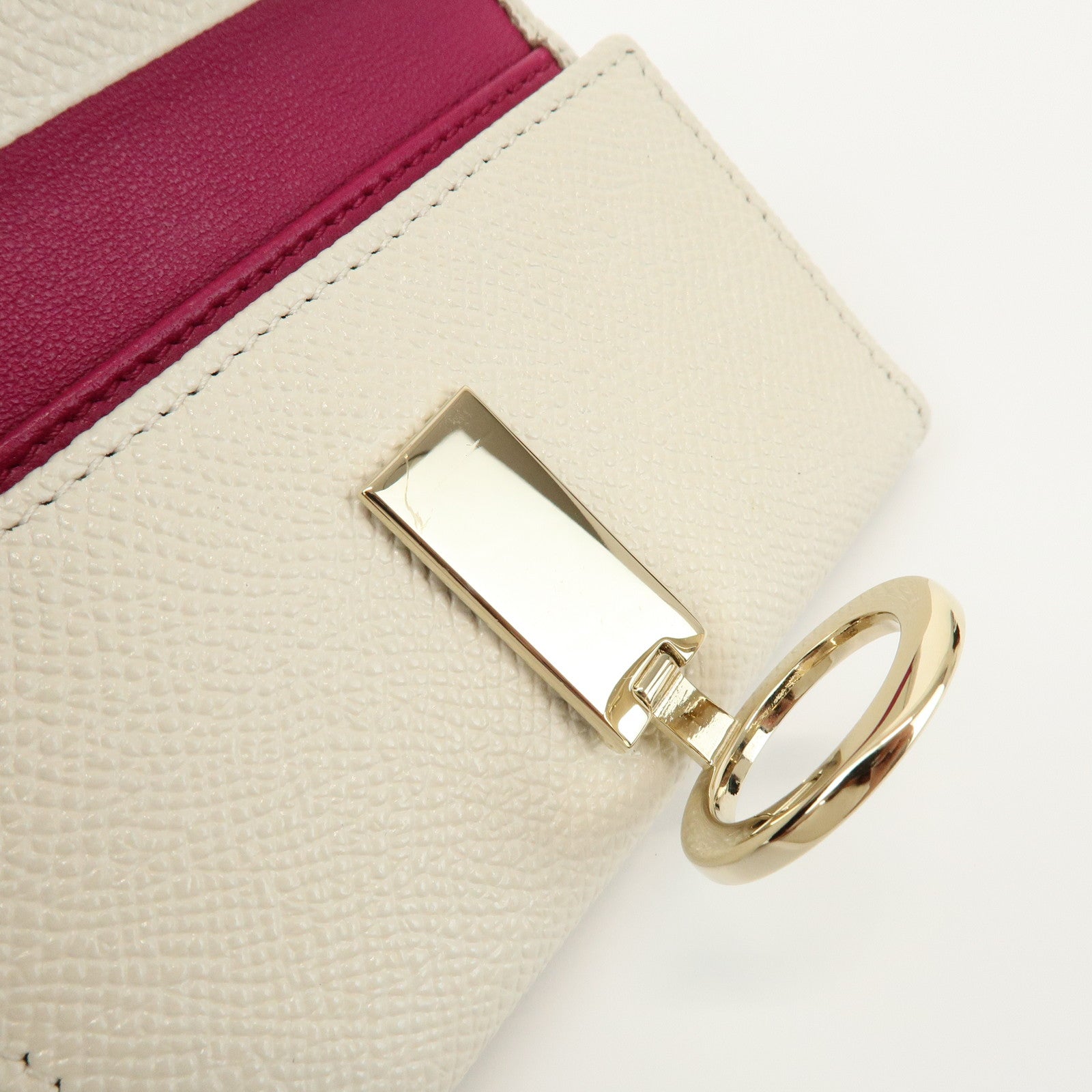 BVLGARI Logo Leather 6 Rings Key Case Key Holder Ivory