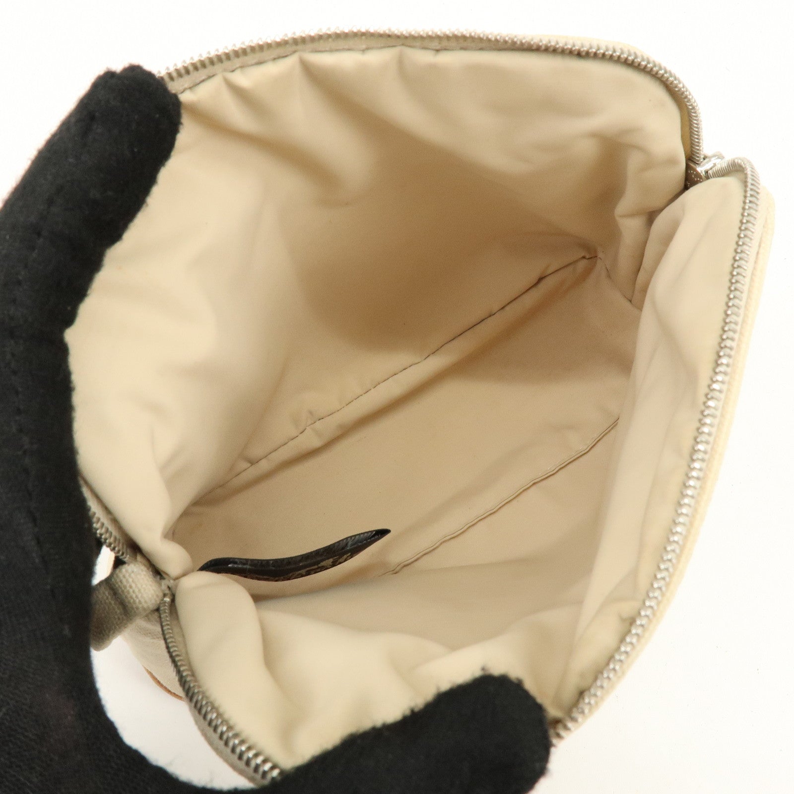 HERMES Bolide Mini Cotton Leather Pouch Cosmetic Case Ivory Beige