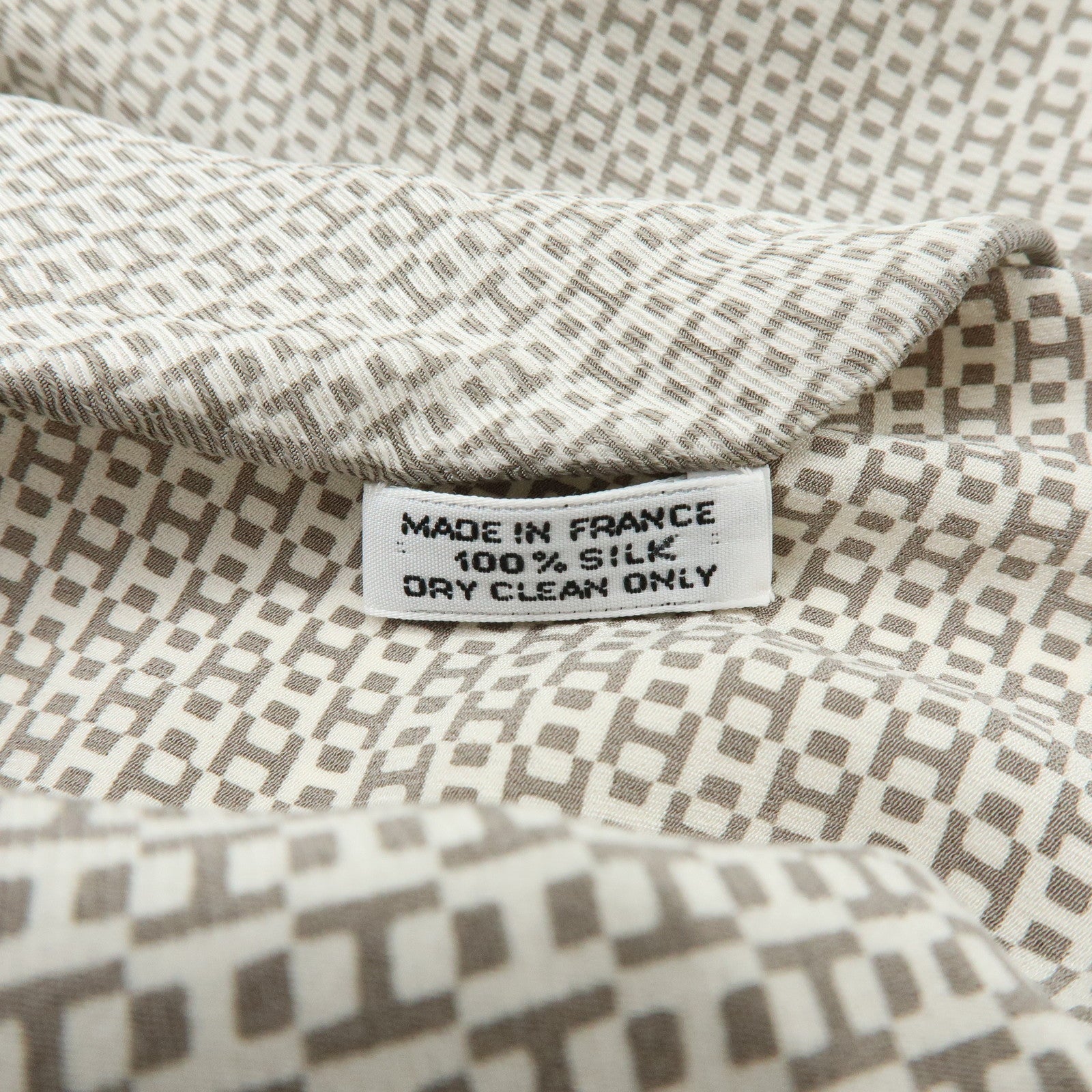 HERMES Silk100% Scarf Gray White