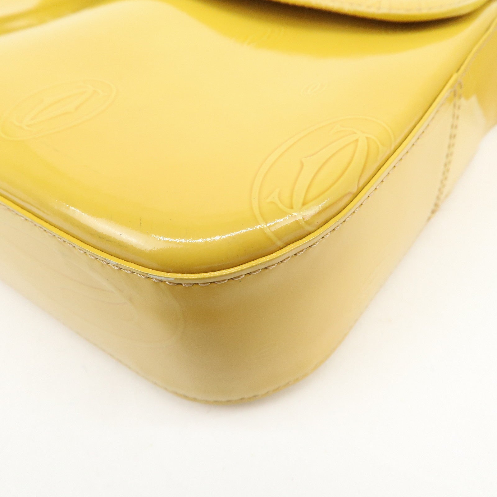 Cartier Happy Birthday Patent Leather Shoulder Bag Hand Bag Yellow