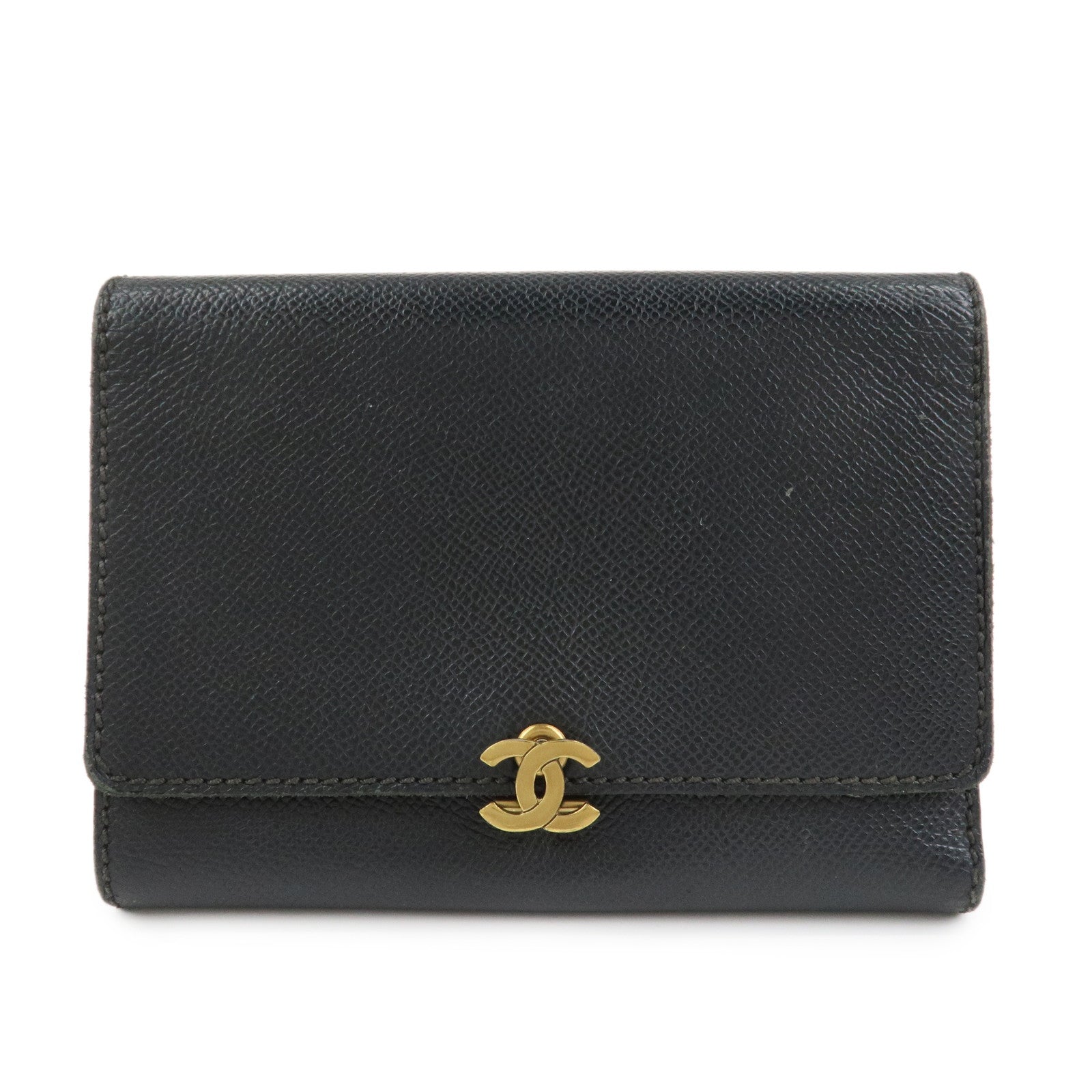CHANEL COCO Mark Calf Leather Compact Wallet Black
