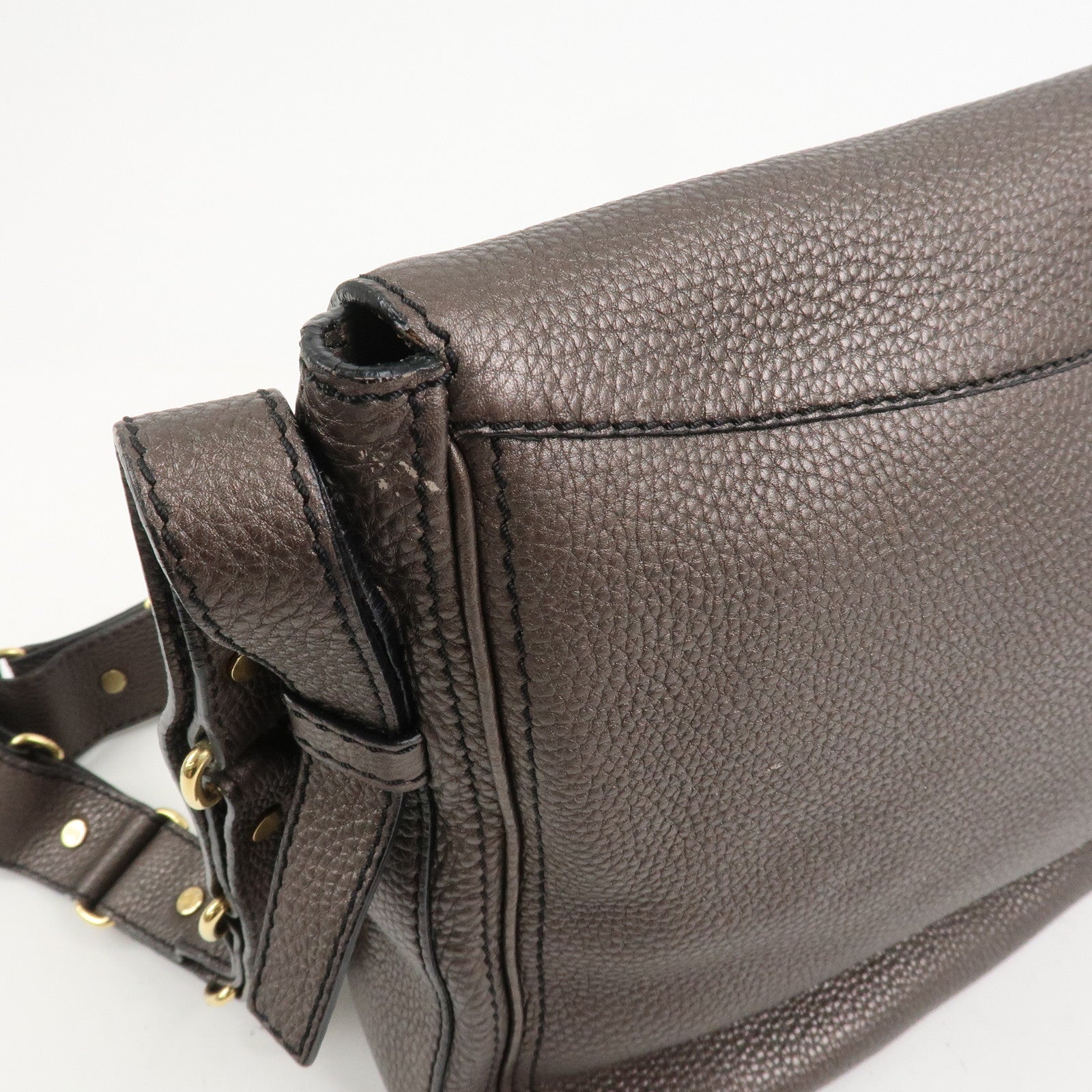 CELINE Leather Shoulder Bag Crossbody Bag Gray Gold HDW