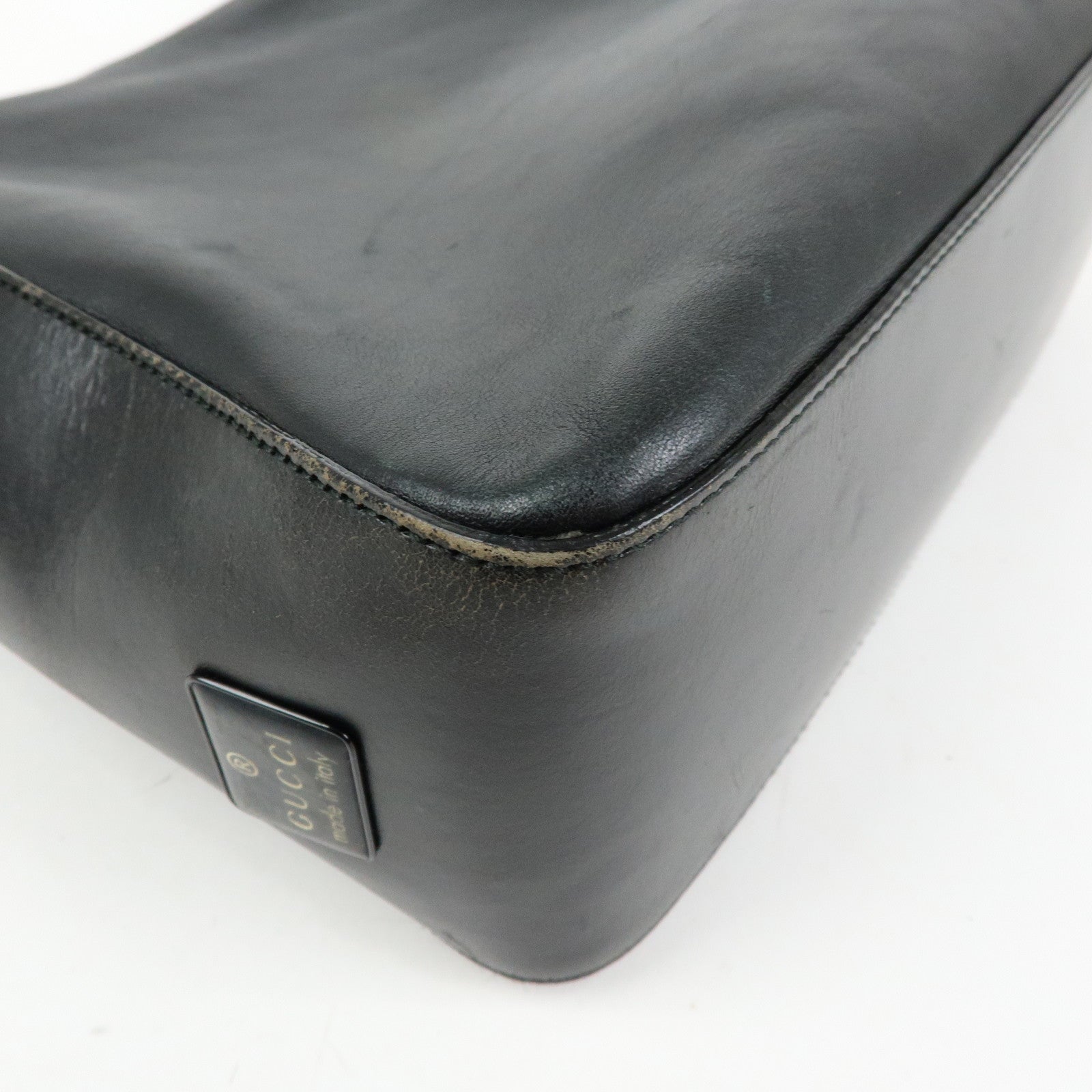 GUCCI Logo Leather Shoulder Bag Hand Bag Black 001.3766