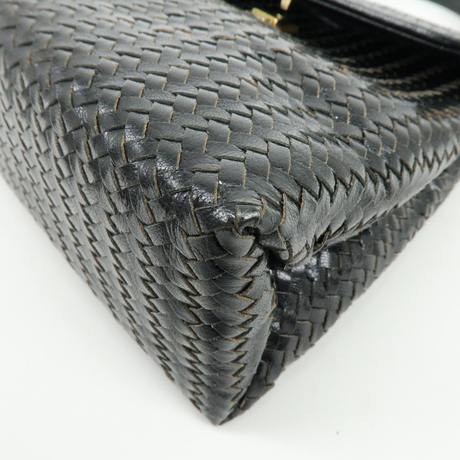 FENDI Leather 2Way Bag Hand Bag Shoulder Bag Black c-13742-2